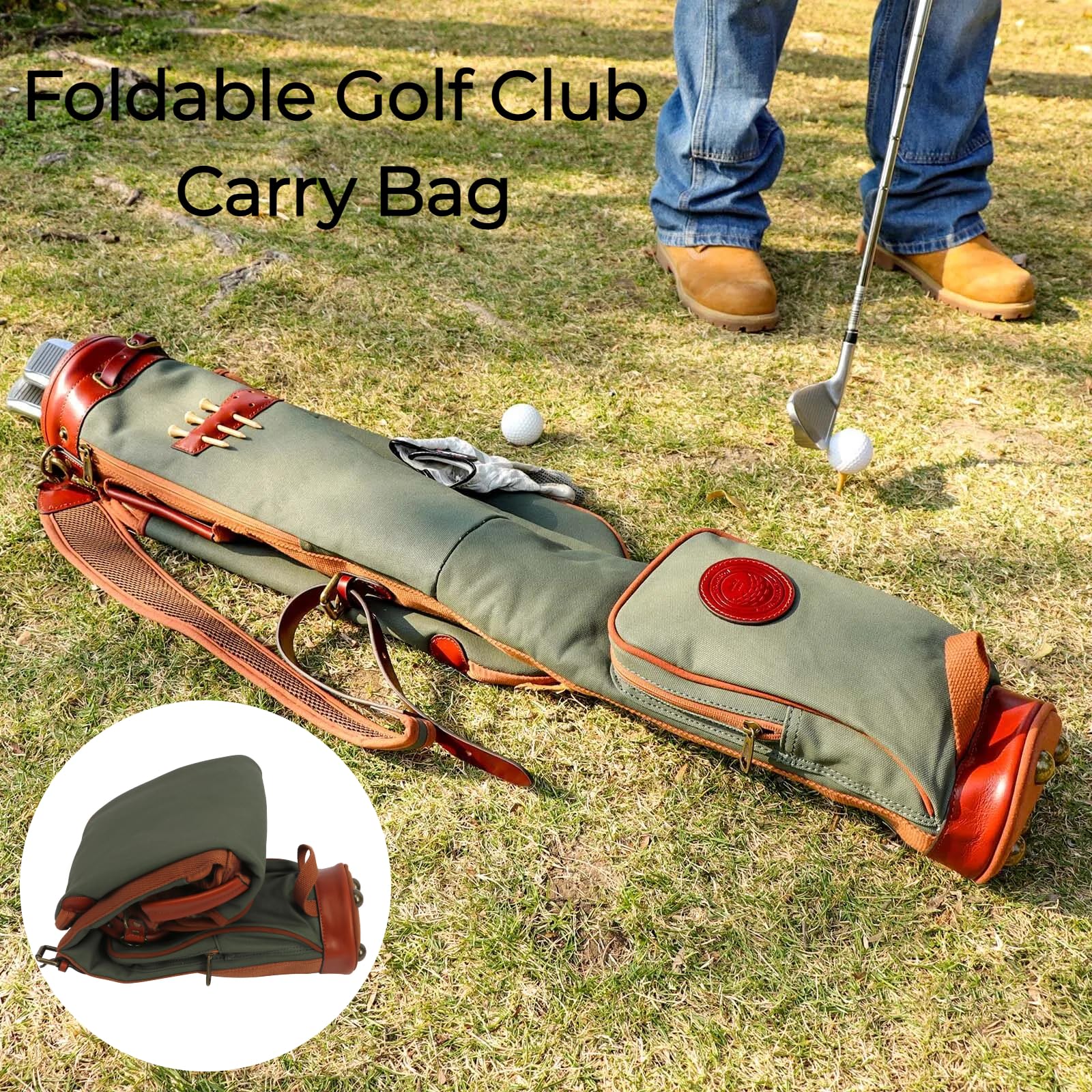 TOURBON Vintage Golf Club Carry Bags Travel Case - Canvas and