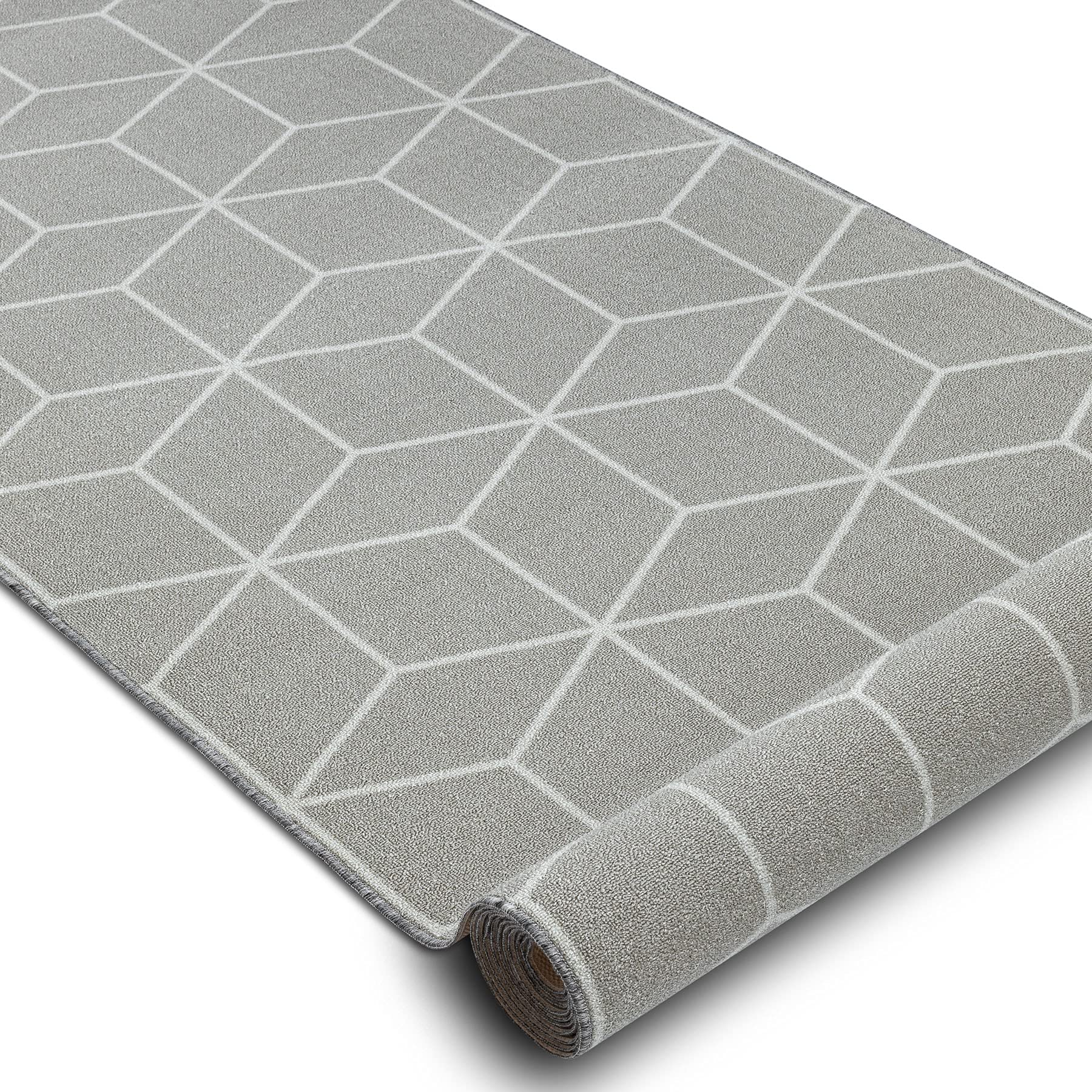 rugsx Tapis de Couloir Cube - Antidérapant, Moderne et Durable, idéal pour la Cuisine, Le Hall et Le Couloir, Gris 110x350 cm