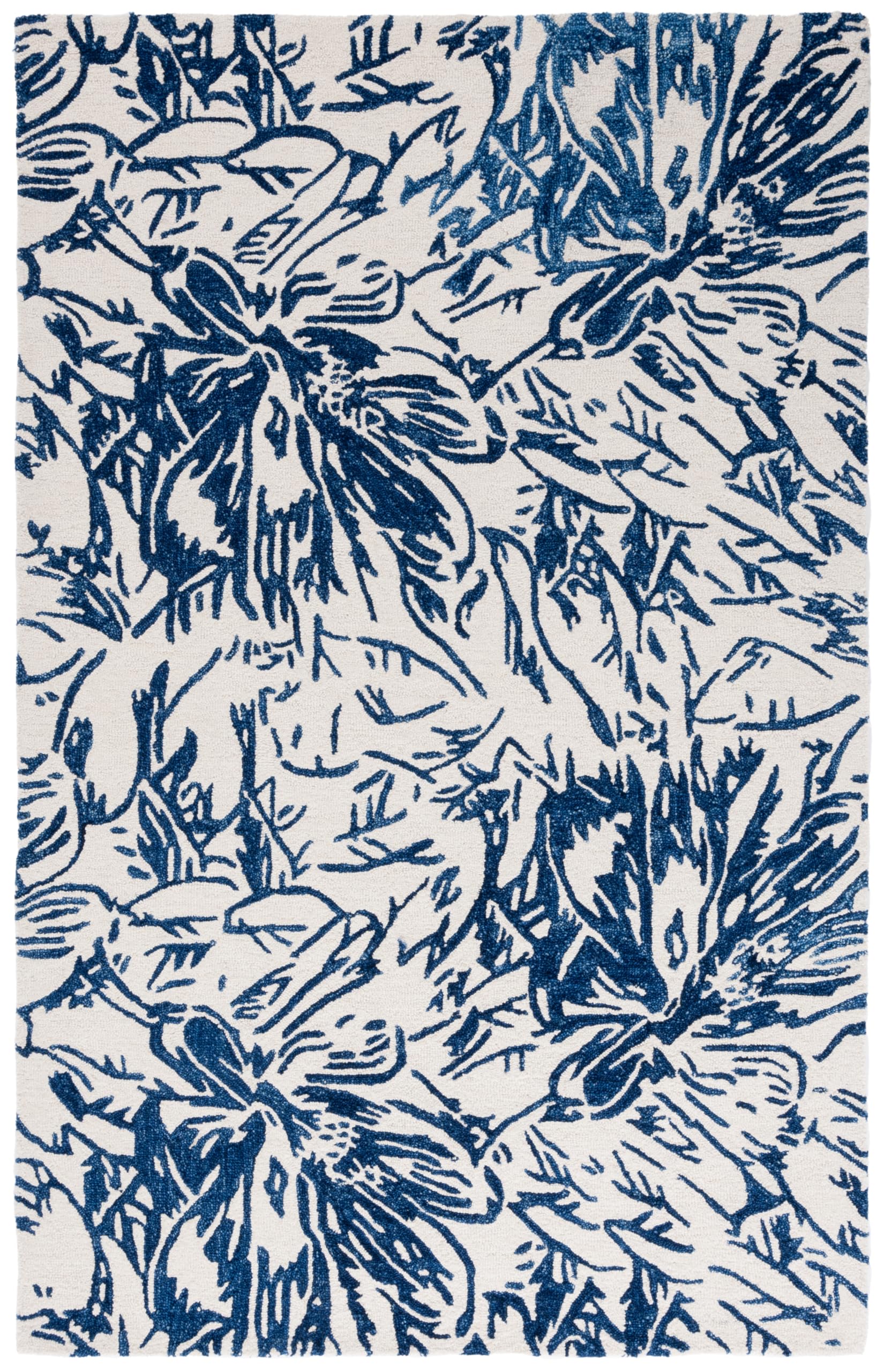 SAFAVIEH Jardin Collection Area Rug - 5' x 8', Ivory & Blue, Floral Design, Handmade Wool, Ideal for The Living Room, Dining Room, Bedroom (JAR329M-5)