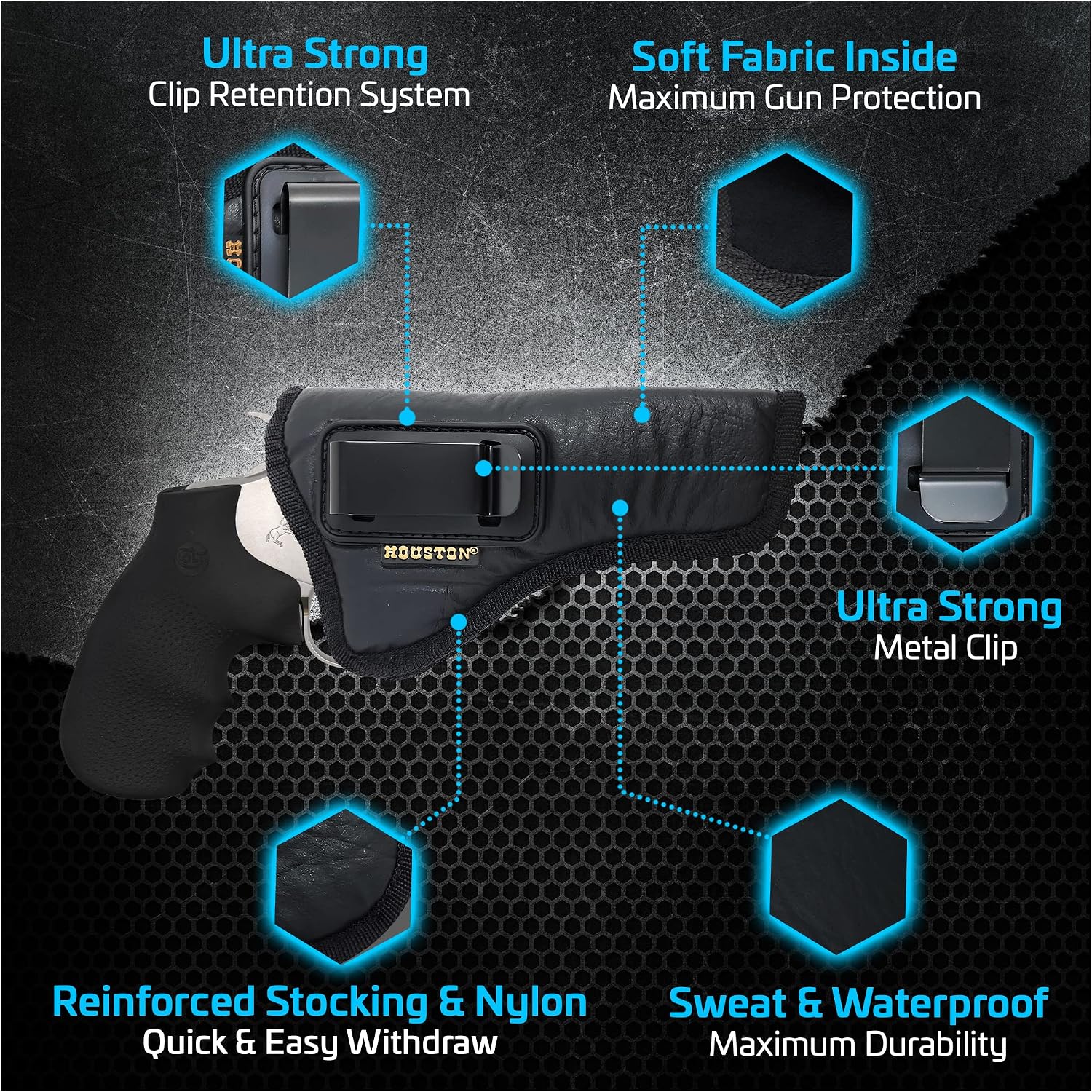 ECO - LEATHER Holster IWB with metal clip Black / 61K4 - Fits: REVOLVER KING COBRA .357, 6 shots, 4" / Right
