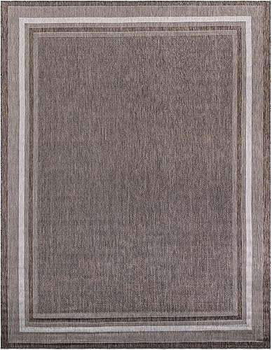 Vista 394 de Unique Loom - Colección Outdoor Border - Tapete para exteriores de borde suave - 5 pies 3 pulgadas x 8 pies, rectangular, azul/marfil azu/marfil