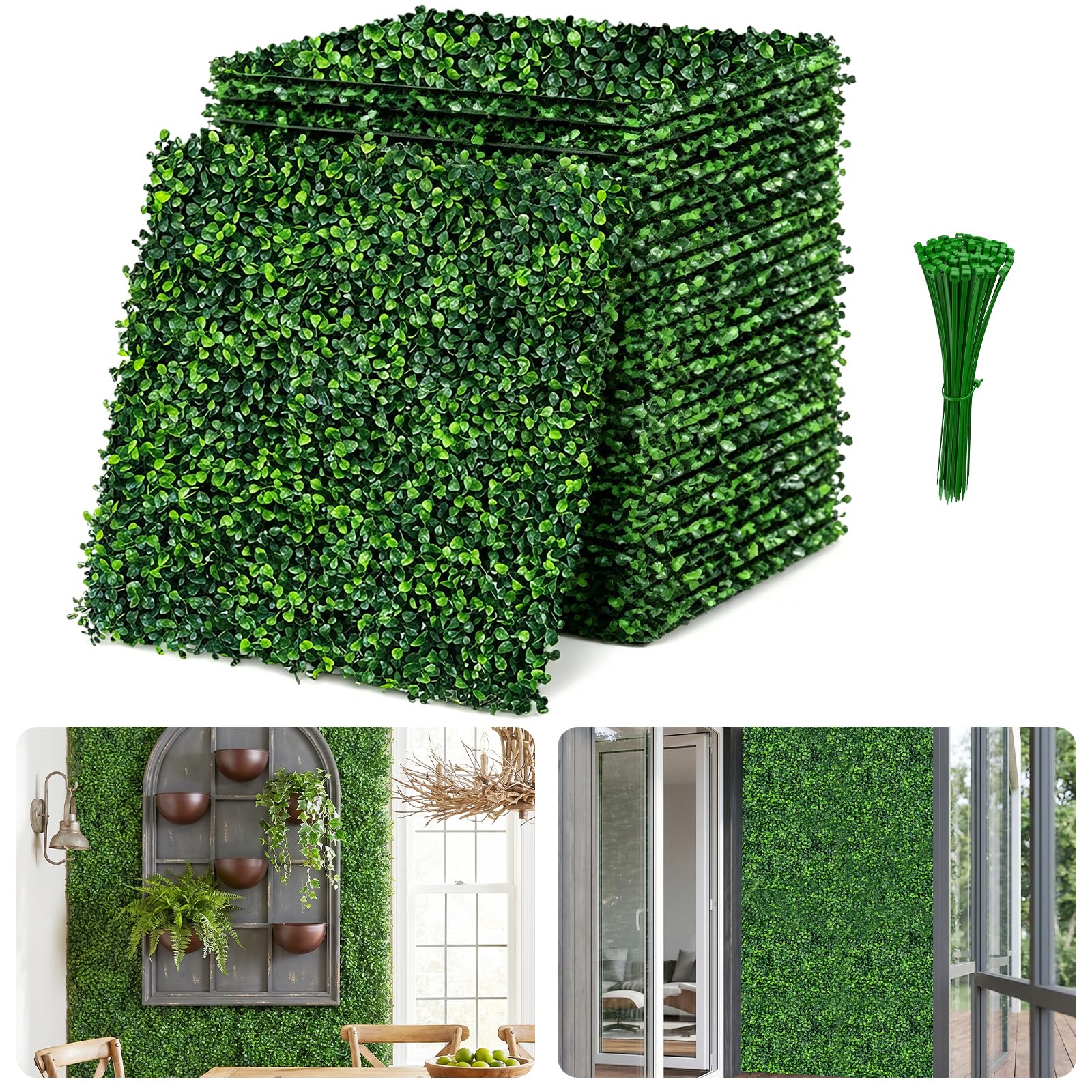Artificial Grass Wall Panels Backdrop, 10"X10" 12P(8.4 sqft) UV Resistant Faux Greenery Privacy Fence Screen, Artificial Boxwood Hedge Wall Panels for Backyard, Garden, Balcony Indoor Outdoor Decor