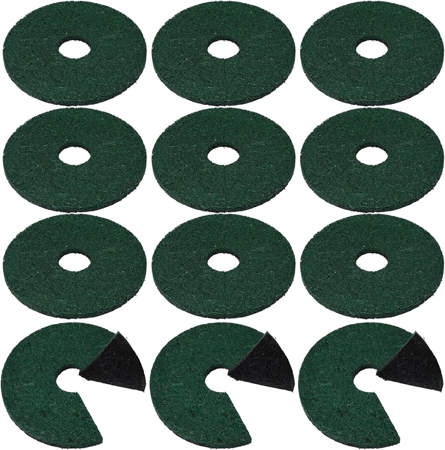 Peryiter 4 Pcs Double Side Rubber Mulch Tree Ring, Heavy Duty Rubber Mulch Mat, Tree Root Protector Mat Reversible Round Root Ring Weed Barrier for Prevent Animal Dig (Green)