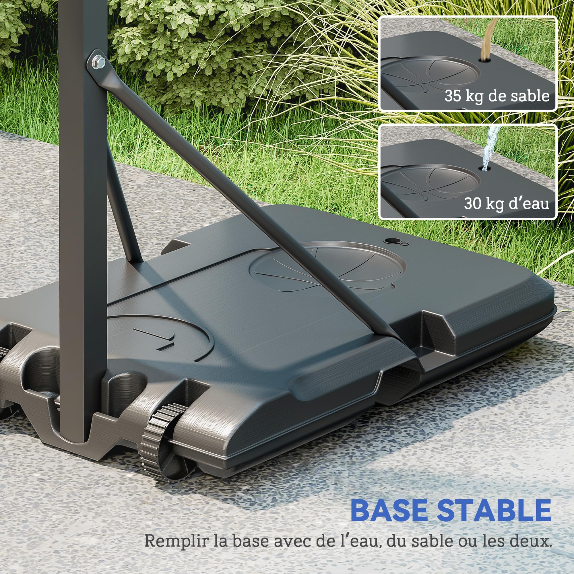 SPORTNOW Panier de Basket extérieur Hauteur réglable 146-236 cm Panier de Basket sur Pied à roulettes avec Base Stable remplissable d'eau ou de Sable pour Juniors et Adultes, Noir