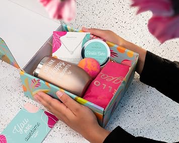 Self Care Gift Basket for Women, Birthday Gift Box for Best Friend, Sister, Mom or Coworker, Spa Care Package with Tumbler, Candle, Bath Bomb and Cosmetic Bag