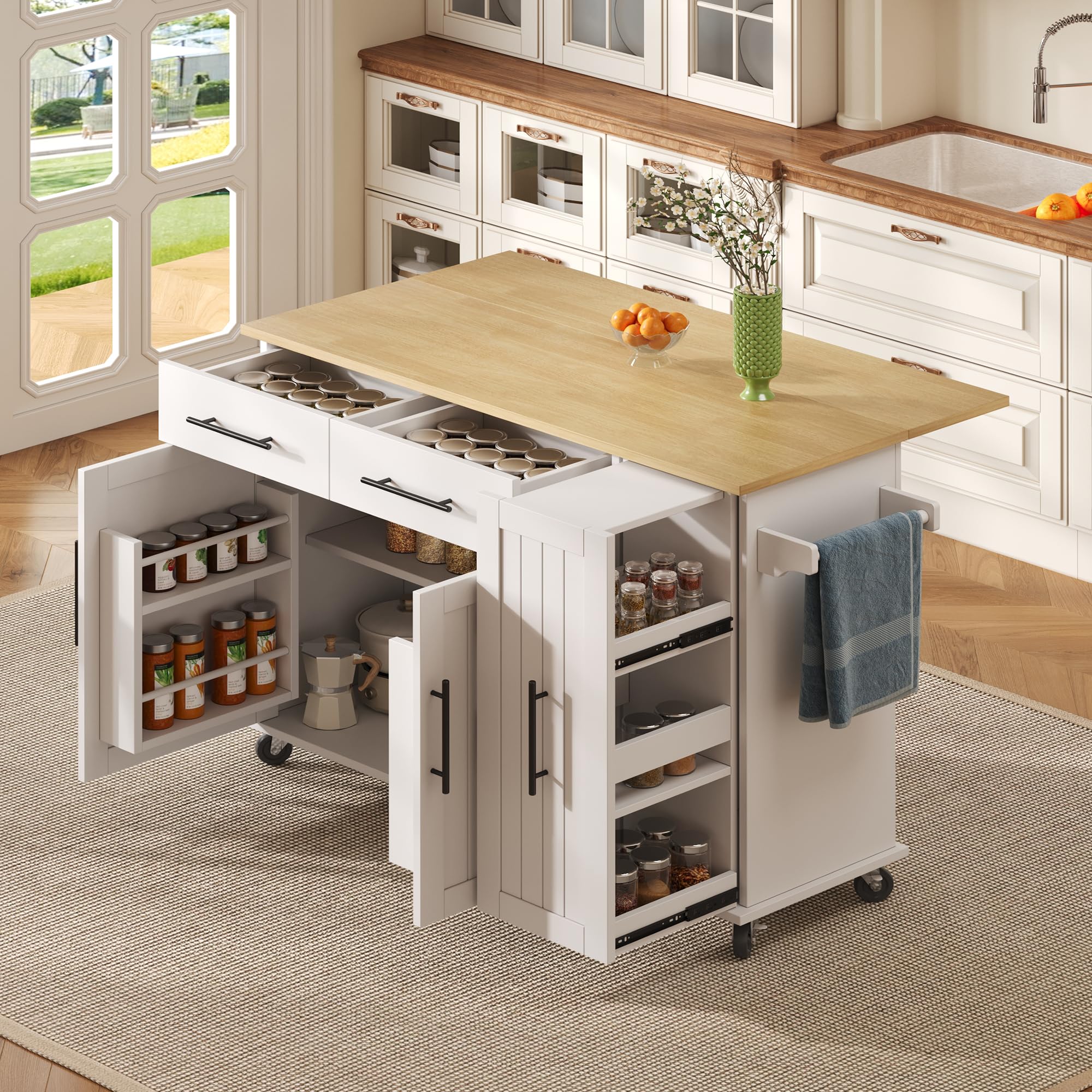 Jaxenor Kitchen Island on Wheels with 3-Tier Pull Out Cabinet Organizer