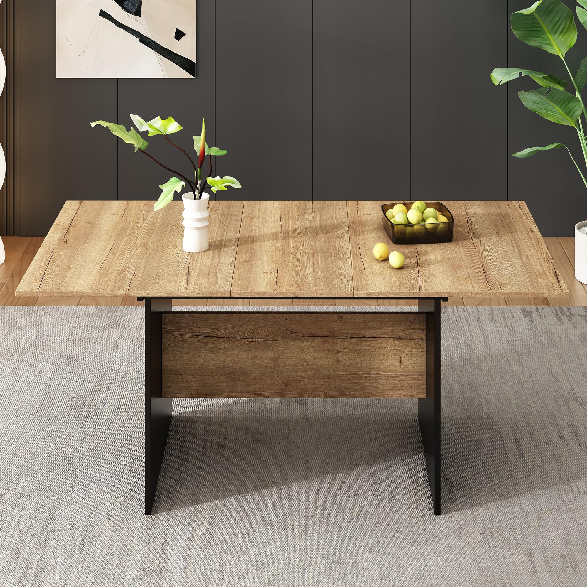 Lexiou Mesa de comedor extensible 140/180 x 80 cm, grano de madera rectangular, natural, ampliable en estilo minimalista