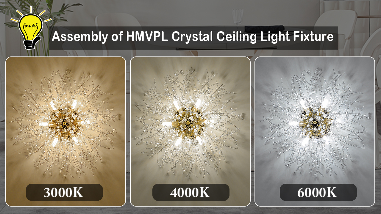 HMVPL Flush Mount Ceiling Lights, Modern Gold Crystal