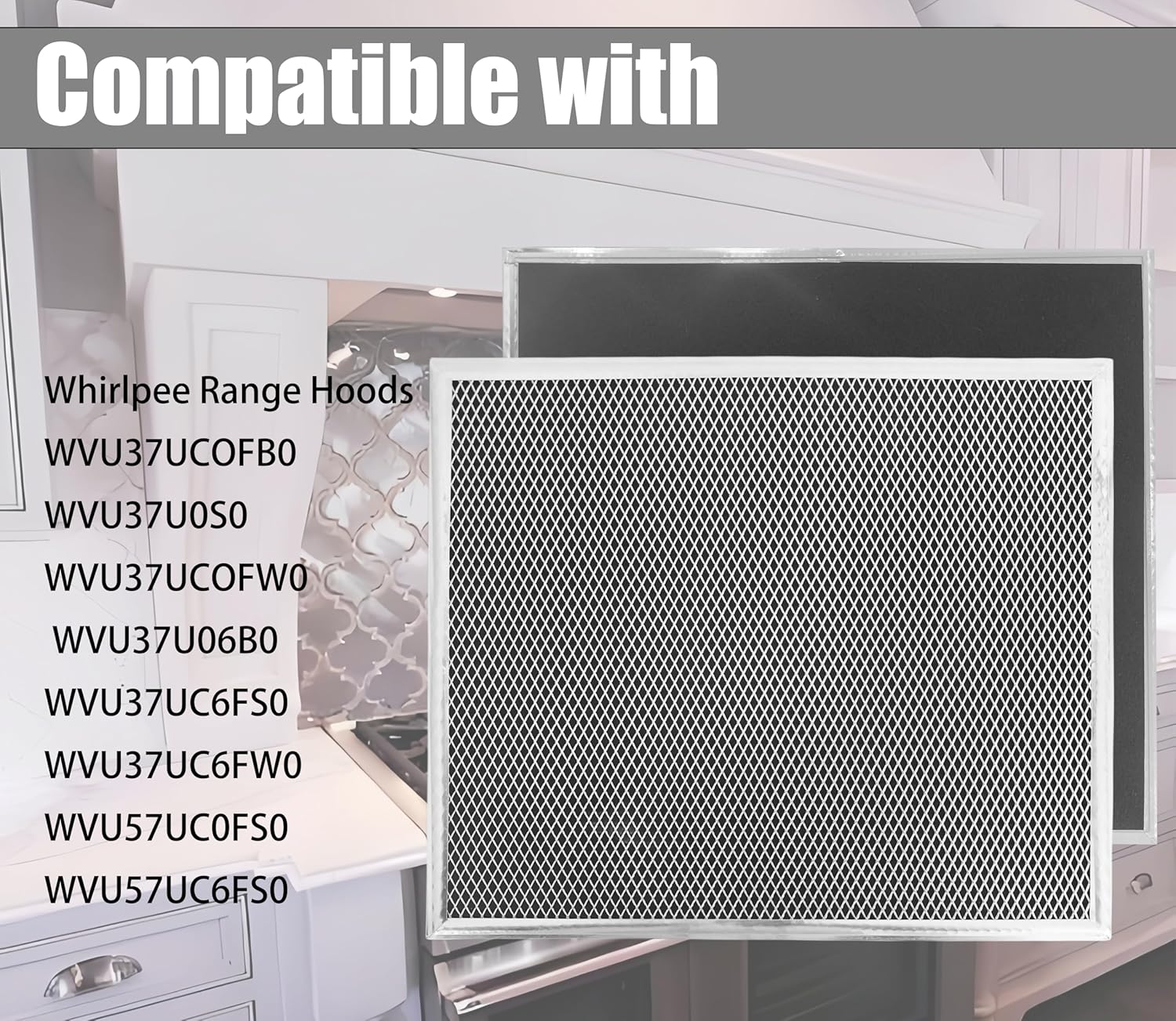 W10905734 Range Hood Filter Replacement Compatible with Whirlpool Range Hood Charcoal Filter for w10905734 AP6050126, 4533728, PS12070219. （2 pack）