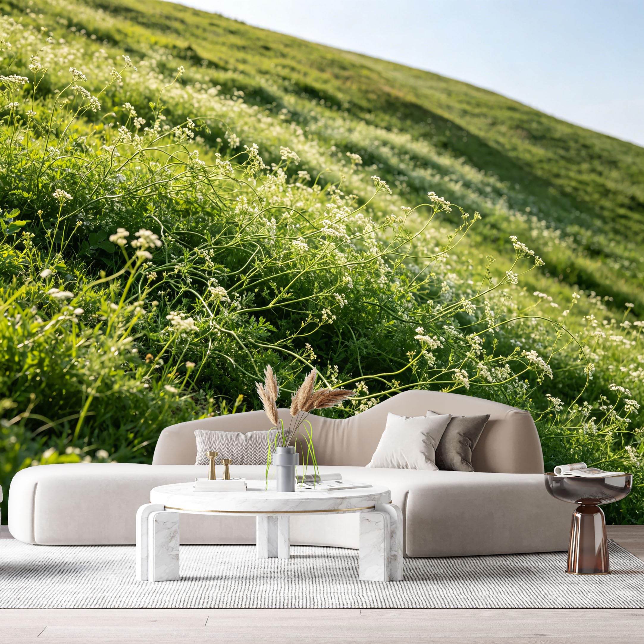 Custom Size Wall Murals Sunny Meadow Landscape Botanical Wildflowers Green Hills SelfAdhesive Wall Fabric Removable Large Wallpaper for Photo Living Room