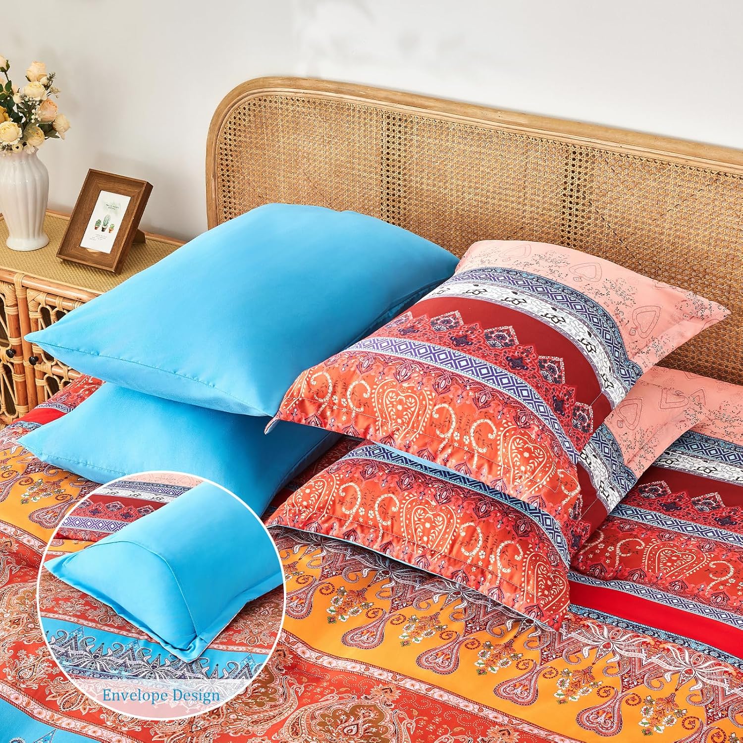 Boho Comforter Set Queen - 7 Pieces Bed in a Bag, Bohemian Striped Comforter Set with Sheets, Soft Microfiber Colorful Floral Bedding Set for All Season - Image 4