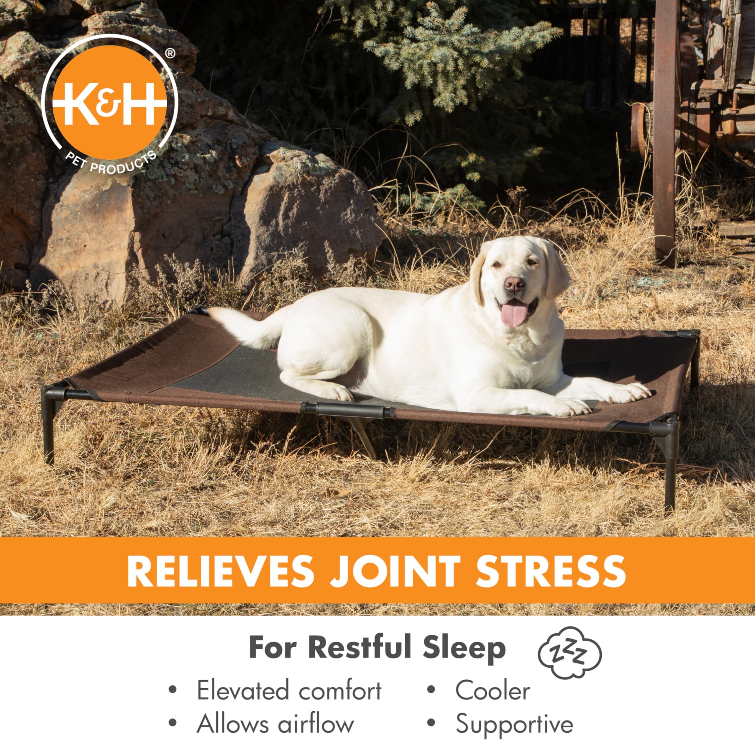 K&H Pet Products Cama elevada para Perros al Aire Libre, Cama de refrigeración elevada con Malla Transpirable Lavable para Perros XL, Cama elevada portátil para Mascotas, Cama Hamaca con Marco de