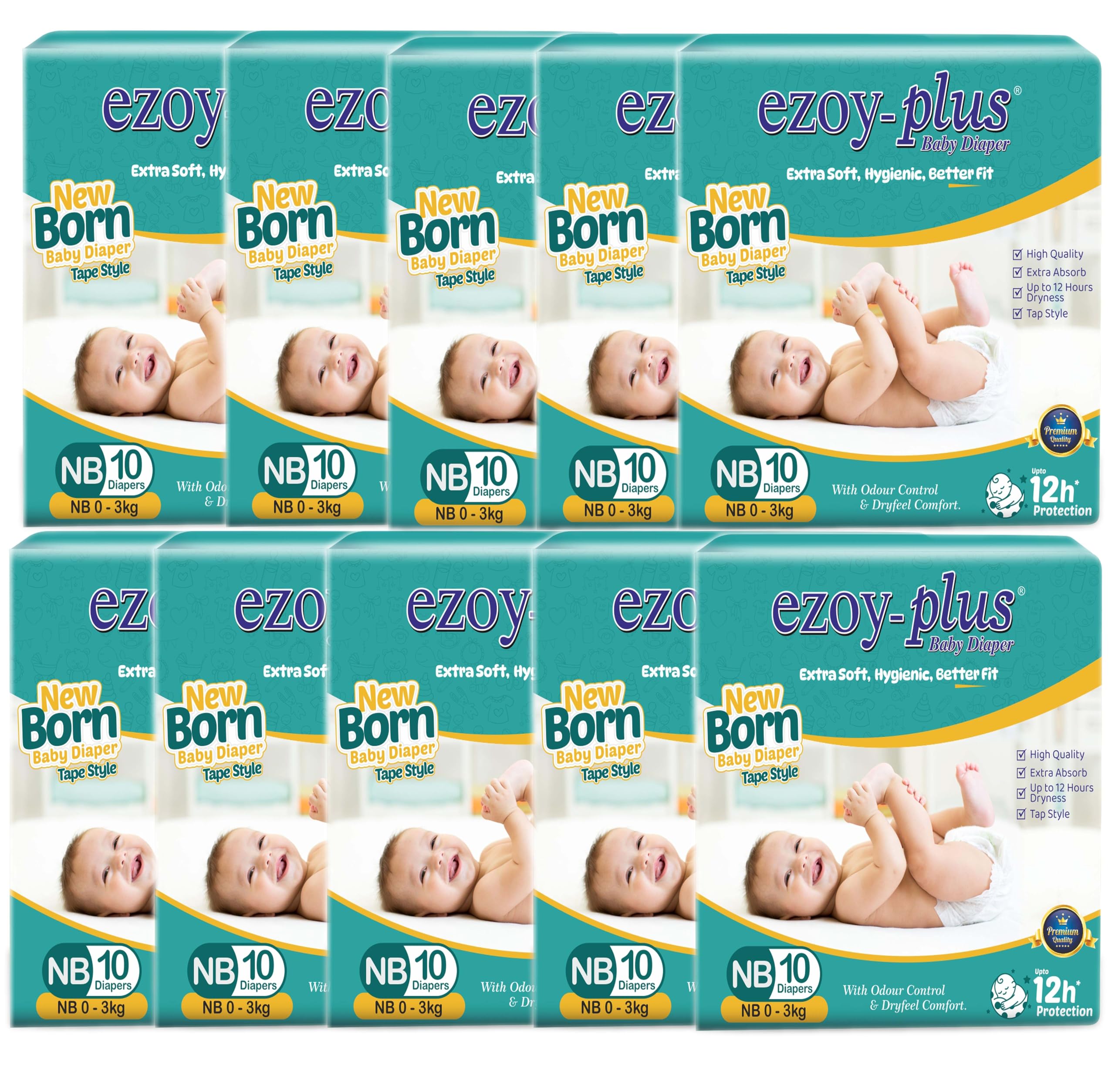 Ezoyplus New Born Baby Diapers Tape Style (0-4kg) | 12 Hours Dryness | Extra Soft & Hygienic | Newborn Diapers 100 Count