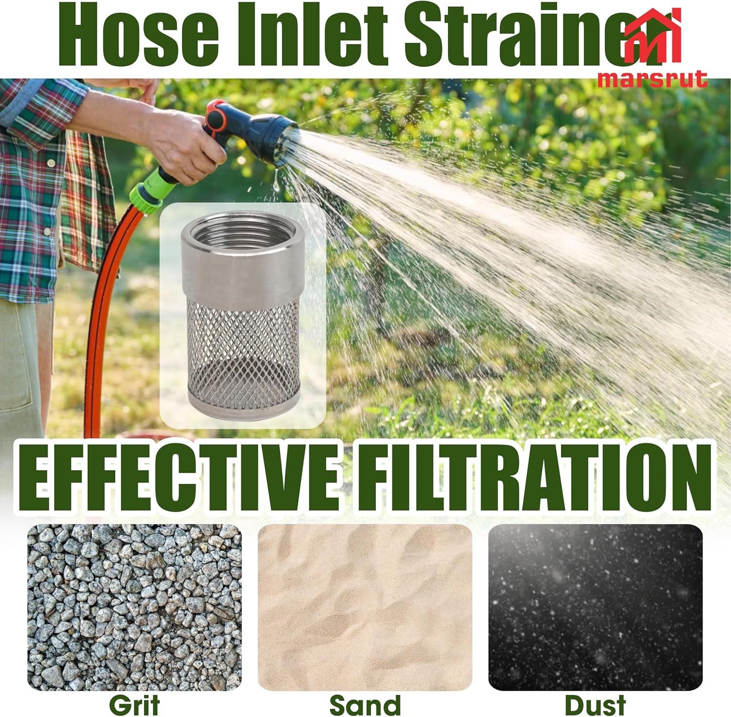 Marsrut Garden Hose Inlet Strainer Filter, G3/4 BSP Suitable for 3/4 Inch Pipe, 30mm Water Hose Inlet Filter, Suction Strainer for Garden Water Washer High Pressure Irrigation