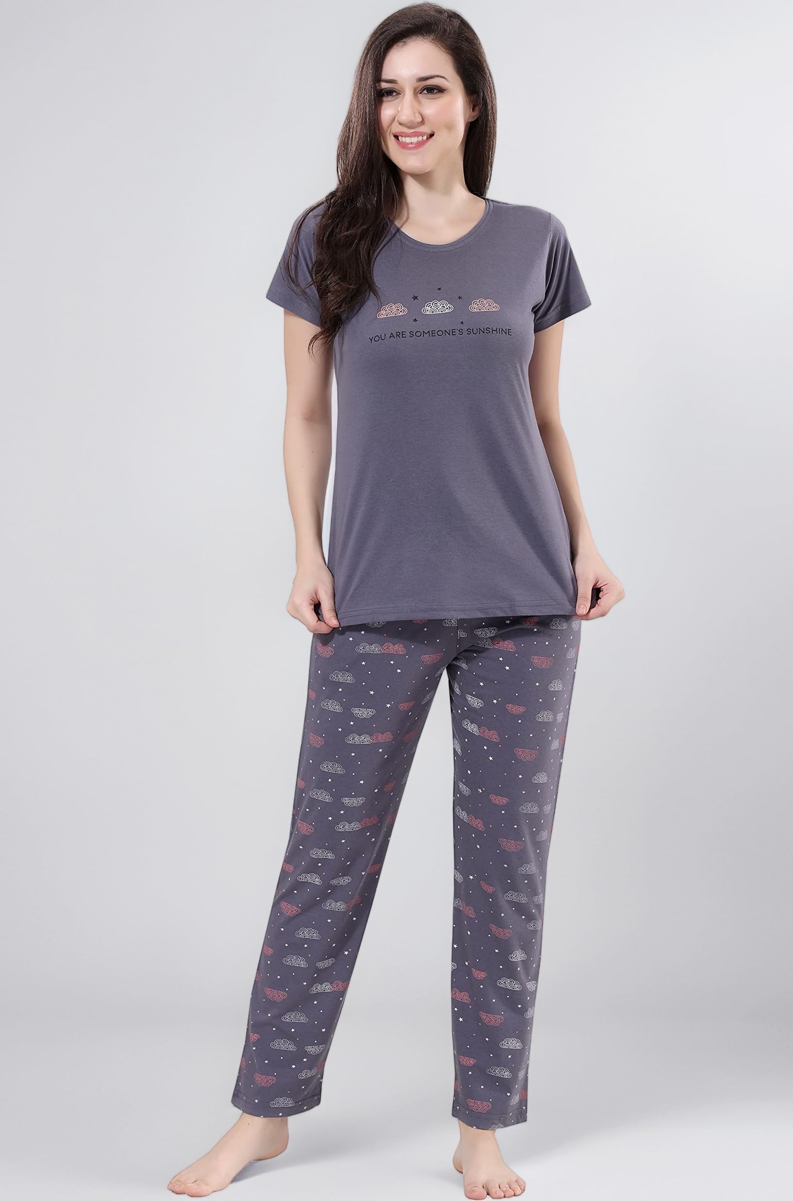 Cotton Night Suit for Women Girls | Women's Cotton Printed Night Suit Set of T-Shirt & Pyjama, Night wear Dress, Relaxed wear for Women Girls