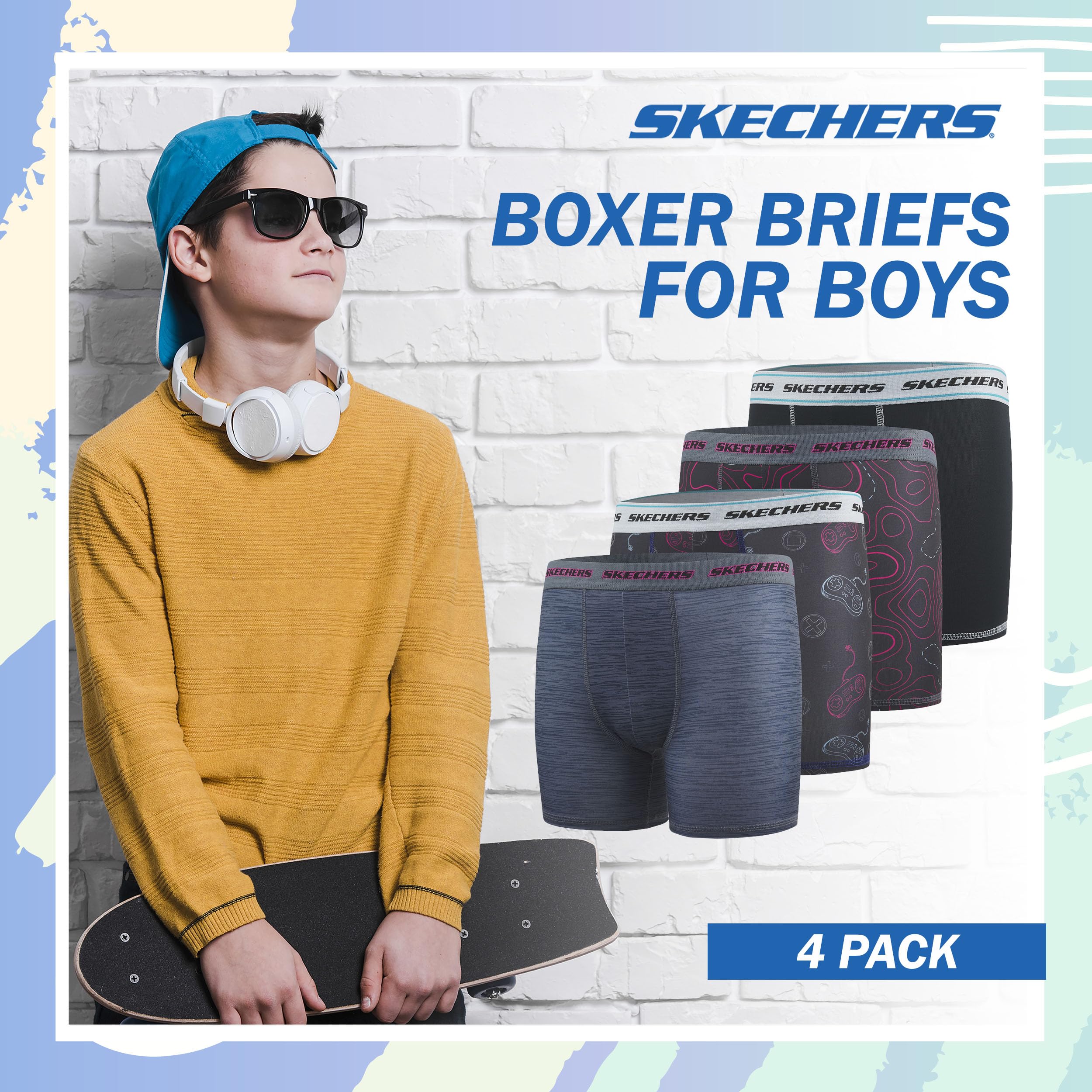 Skechers Confezione da 4 boxer per ragazzi, resistenti, elasticizzati, traspiranti, traspiranti