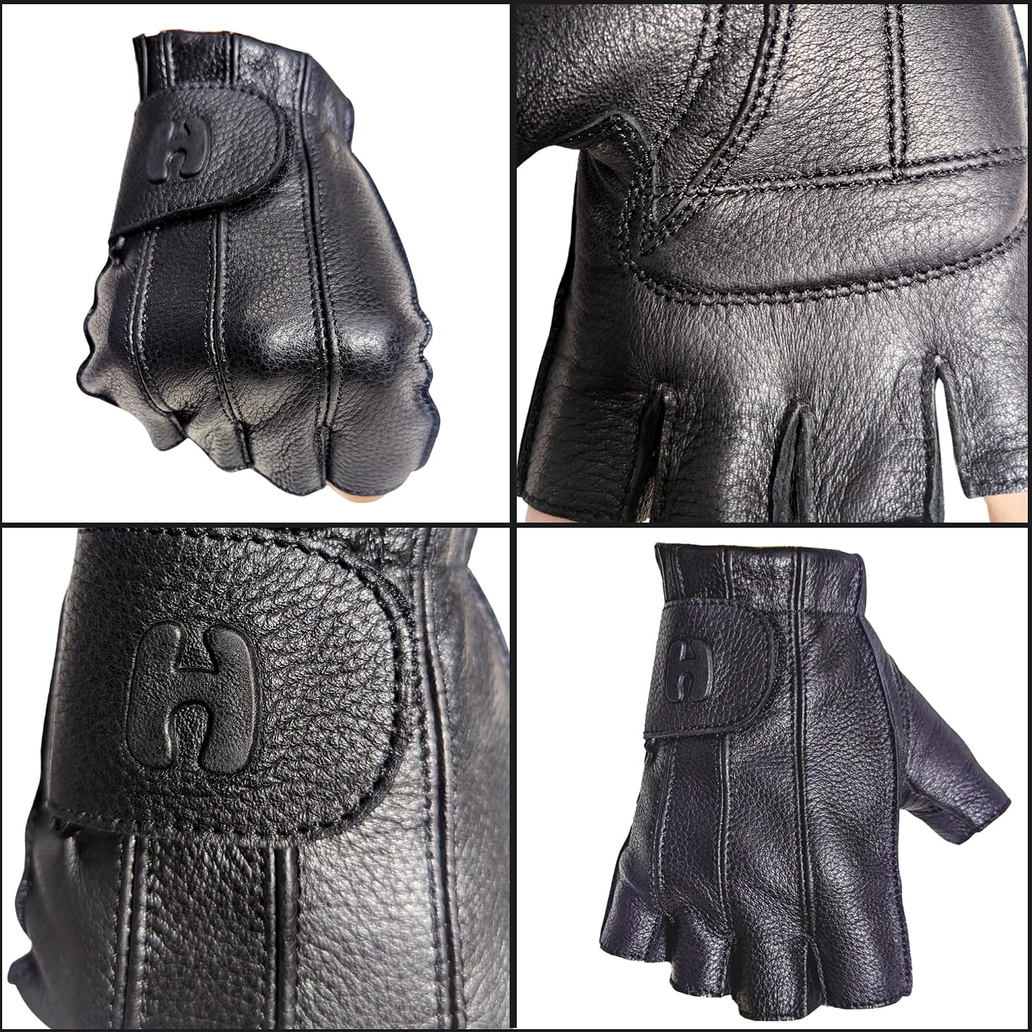 Hugger Glove Company Fingerless Leather Gloves for Men - Driving Gloves with Gel Palm Motorcycle Gloves - Biker, Riding, Police, (Black)