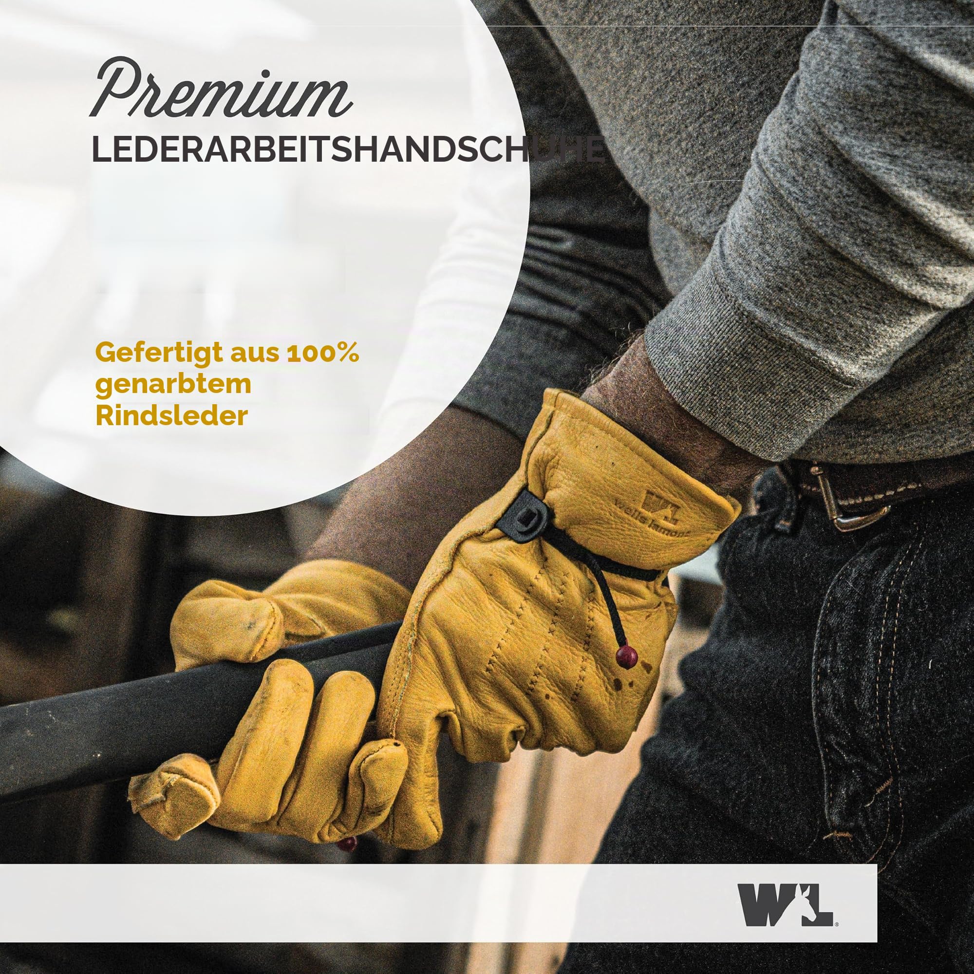 Wells Lamont Premium Heavy Duty Getreide Rindsleder Full Leder Arbeit Handschuh, Leder gebunden, self-hem, Ball & Tape Handgelenk Cinch, Palm Patch, 1132L