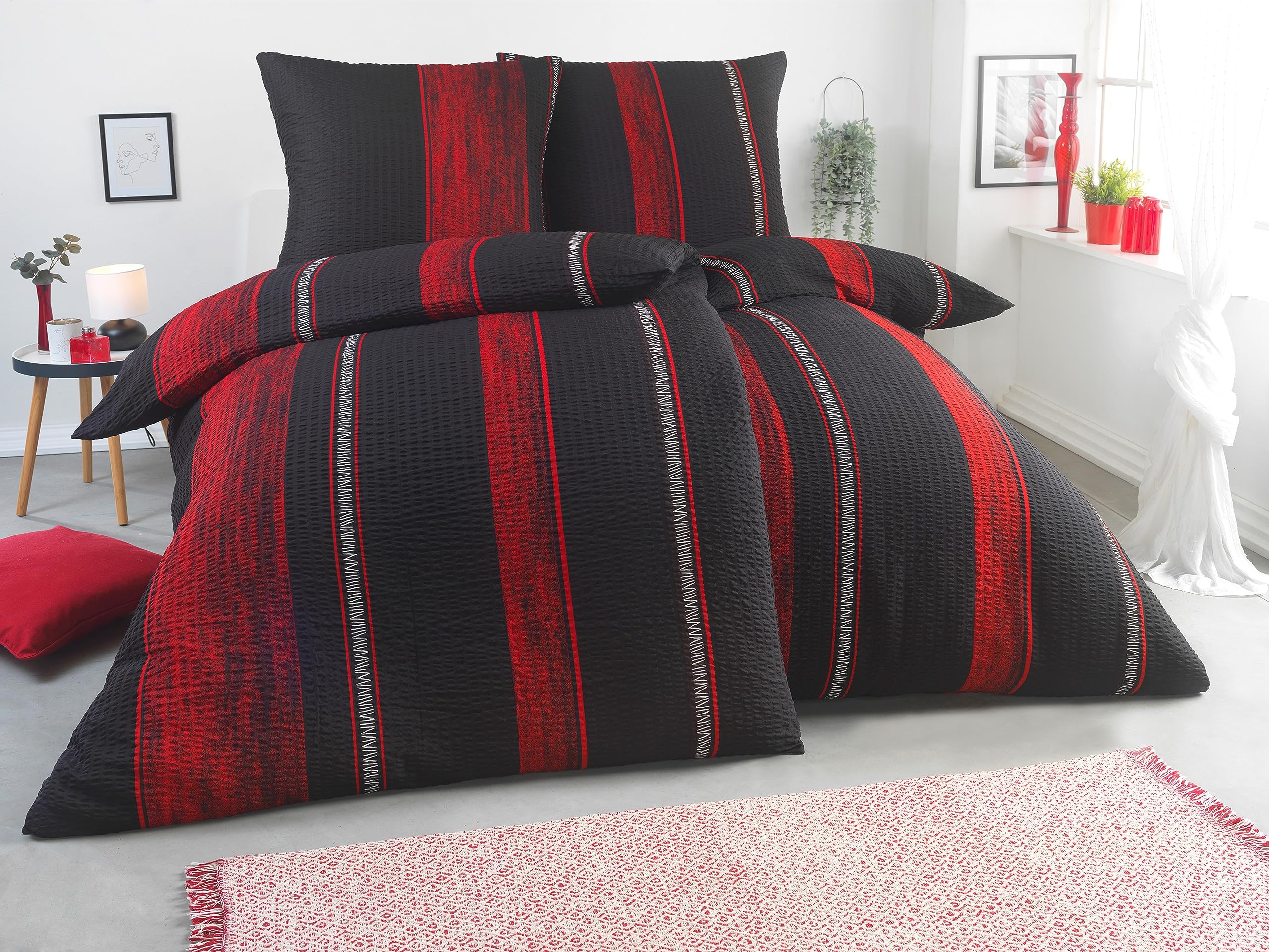 FELLANO 4 teilig Seersucker Bettwäsche 135x200 Set mit je 2 Bettbezüge 135 x 200 & Kissenbezüge 80x80 | ÖkoTex Zertifiziert & für Allergiker geeignet (Design 2, 2 x 135x200 + 2 x 80x80)