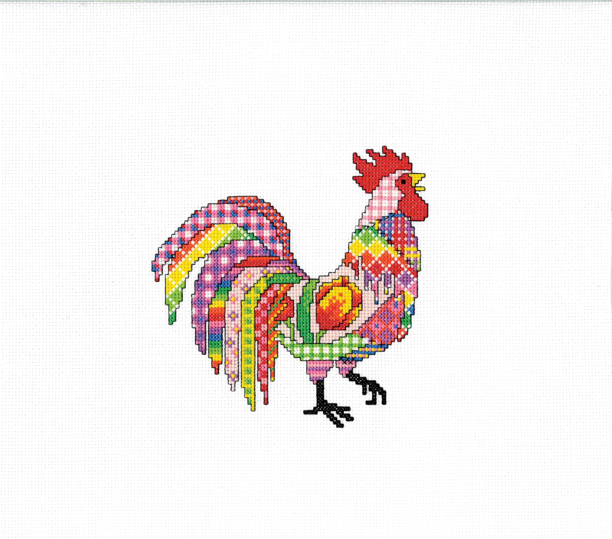 Heritage Crafts N/A Cross Stitch Kit - Patchwork Cockerel By Michael Learer - 14 Cout Aid