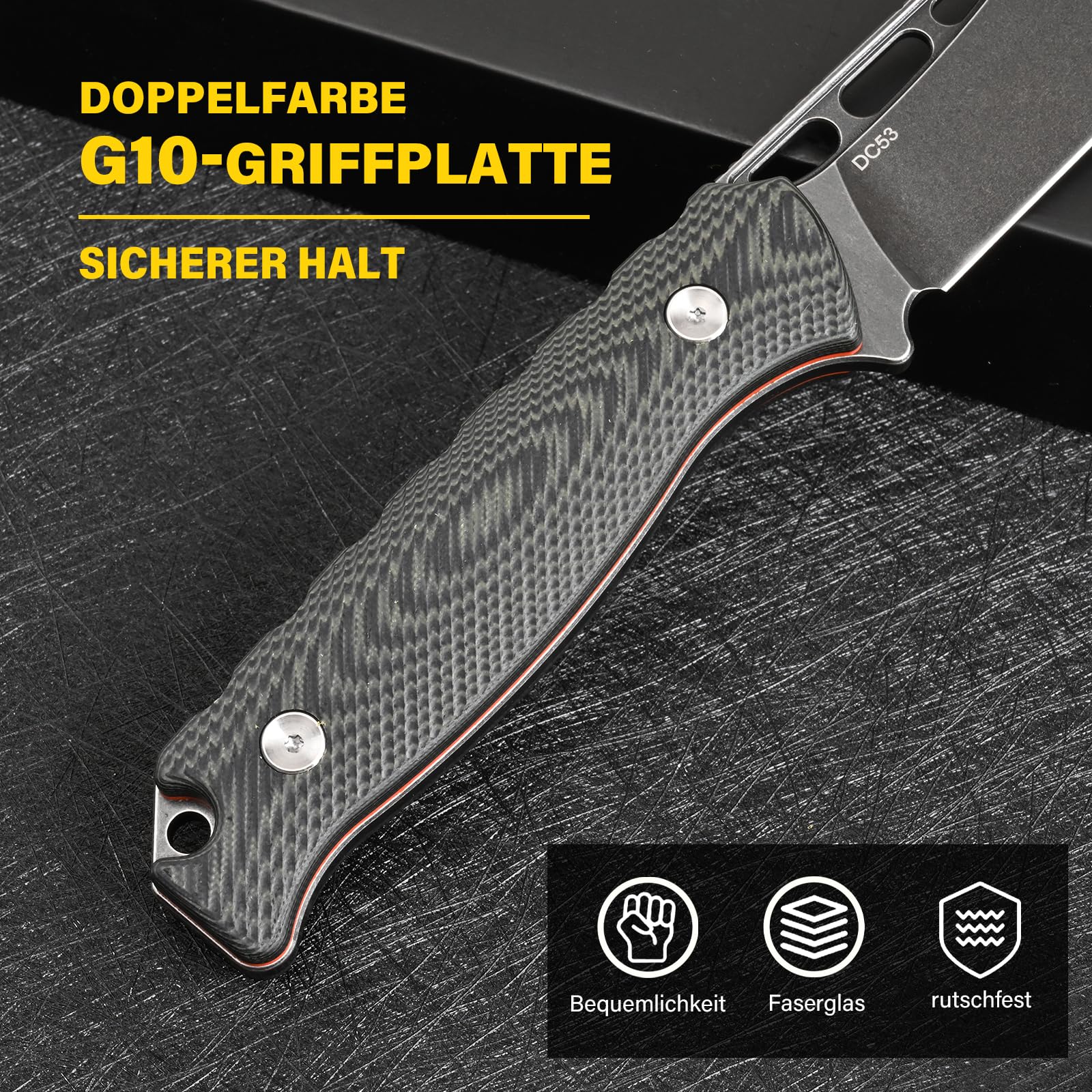 DC53 Stahl messer Feststehende Klinge mit Kydex Scheide für Männer EDC Survival Outdoor Camping (Schwarz/schwarz)