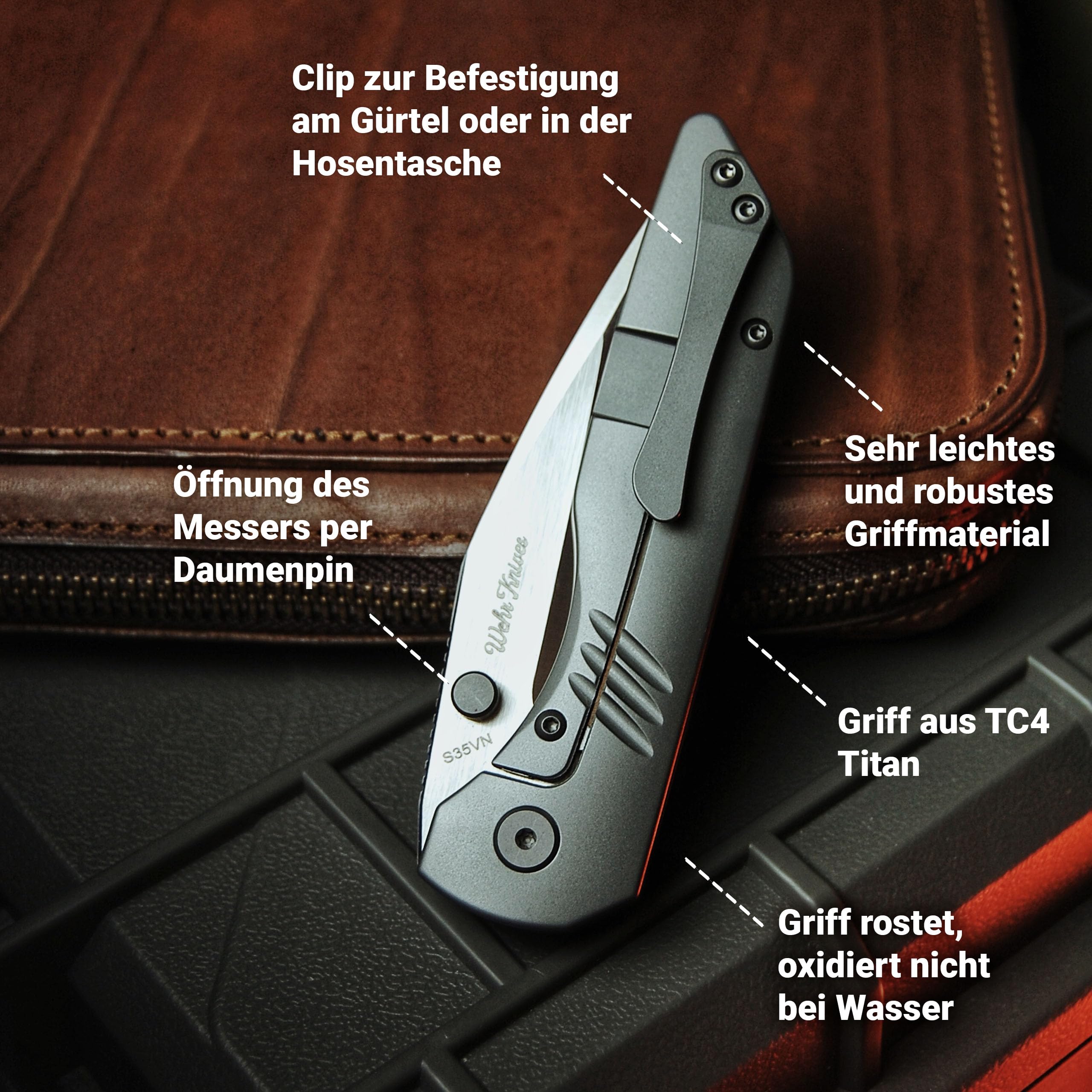 BÖKER PLUS Max Taschenmesser - Klinge aus CPM-S-35VN Stahl - Schwarzes EDC Messer mit TC4 Titan Griff - 1 Hand Messer mit Clip