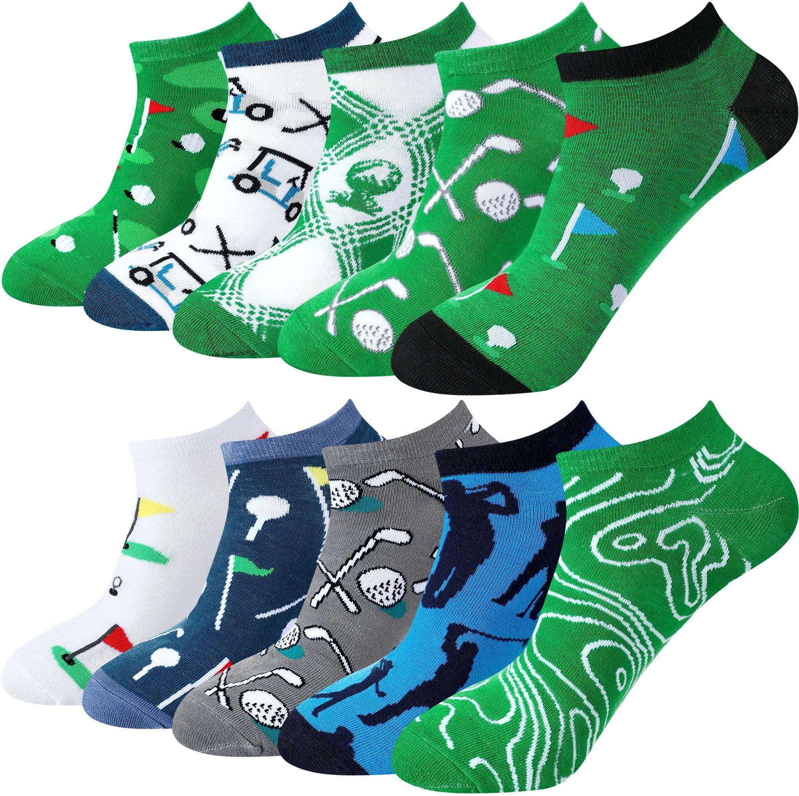 10 Pairs Men's Golf Socks Novelty Athletic Low Cut Golf No Show Sock Golfer Gift for Birthday Father's Day Gifts