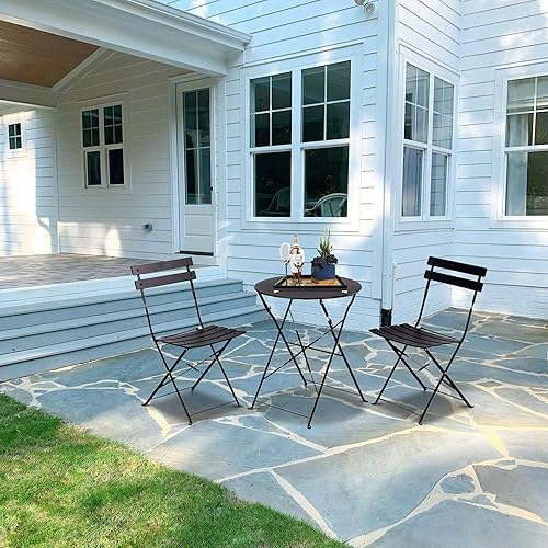 MONDAWE Juego de 3 piezas para patio, sillas plegables de comedor, mesa plegable con dos sillas, juego de mesa de centro de conversación de hierro