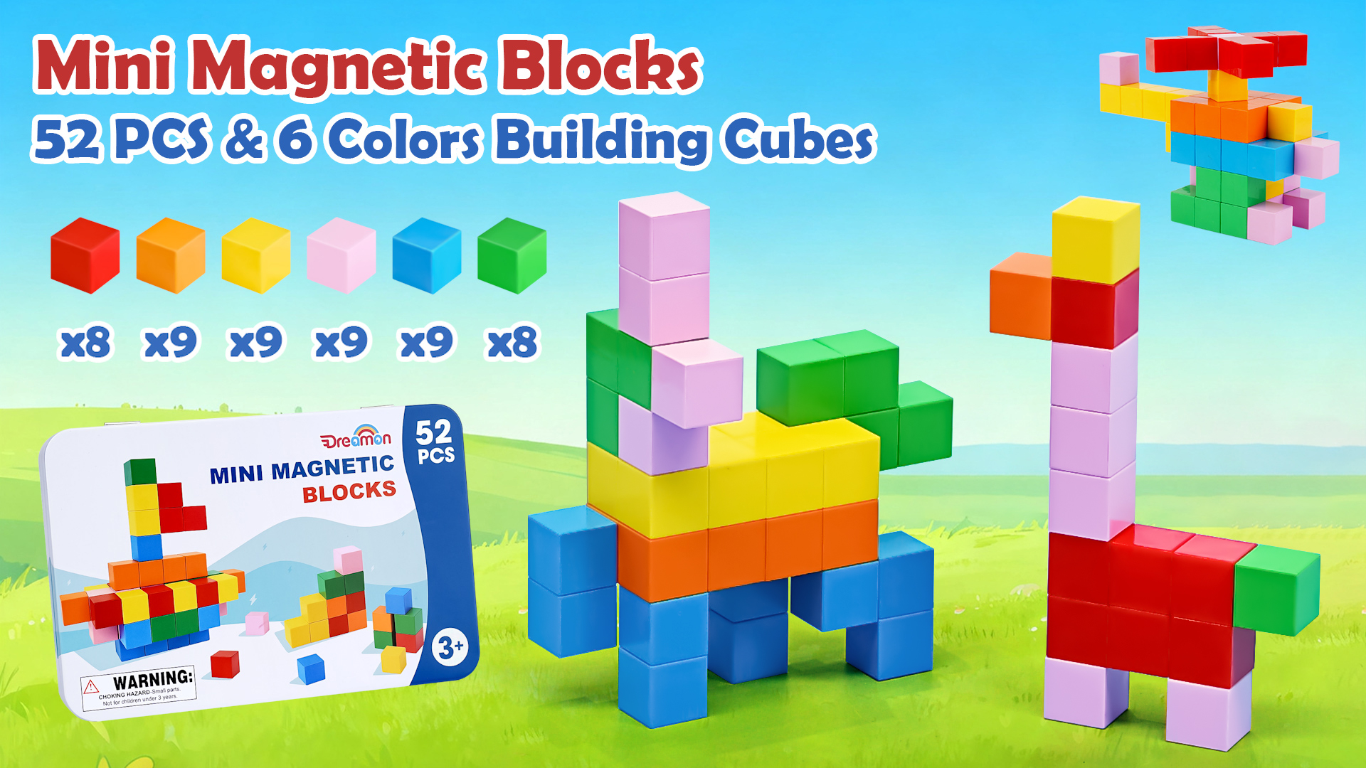 Amazon.com: 52 PCS Magnetic Blocks with Metal Box, 0.8in Mini