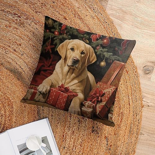 Miniatura 6 de Funda de cojín de lino para decoración del hogar al aire libre, retrato de raza de perro amarillo serio, labrador retriever, fundas de almohada