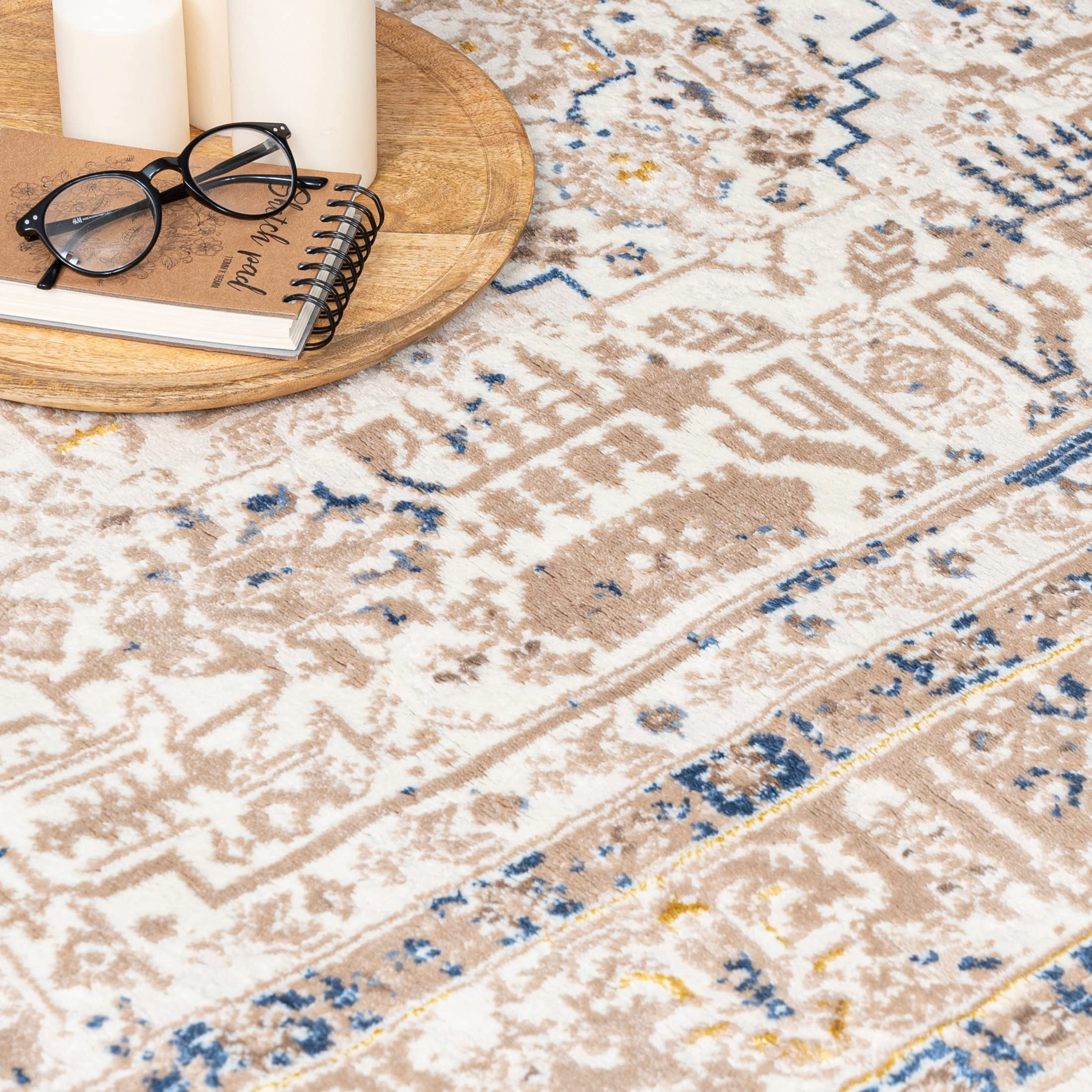 Mazovia Tapis Salon 80x150cm Crème Vintage Classique Doux Chauffage au Sol