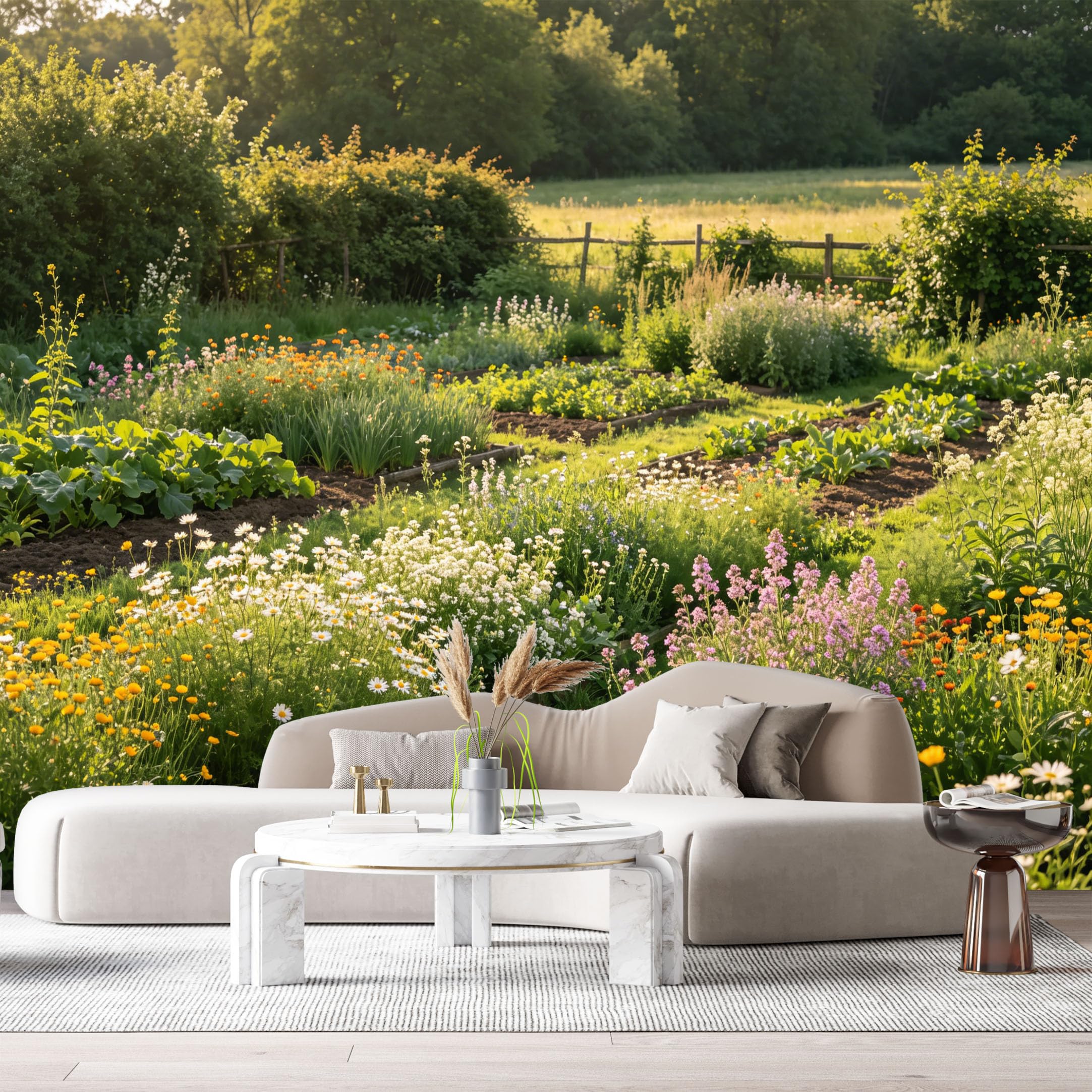 Custom Size Wall Murals Botanical Farmhouse Countryside Vegetable Garden Wildflower Meadow SelfAdhesive Wall Fabric Removable Large Wallpaper for Photo Living Room
