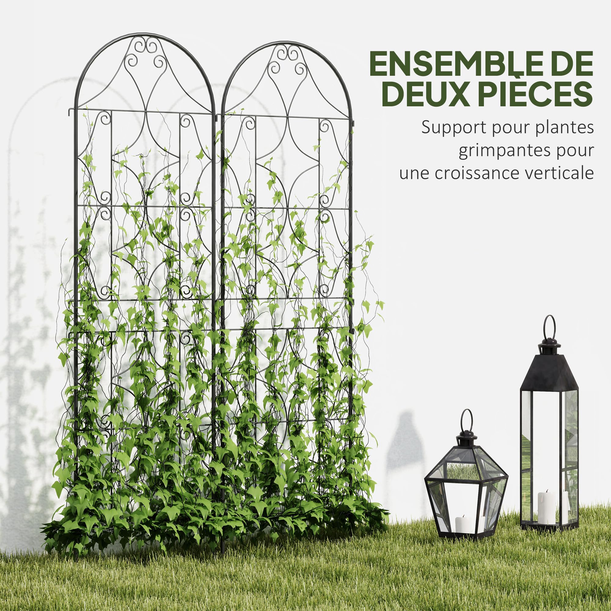 Outsunny Support pour Plantes Grimpantes Motif Irrégulier 50 x 180 cm Noir | Lot De 2, Treillis De Jardin, pour Légumes, Vignes, Fleurs, En Métal, Extérieur