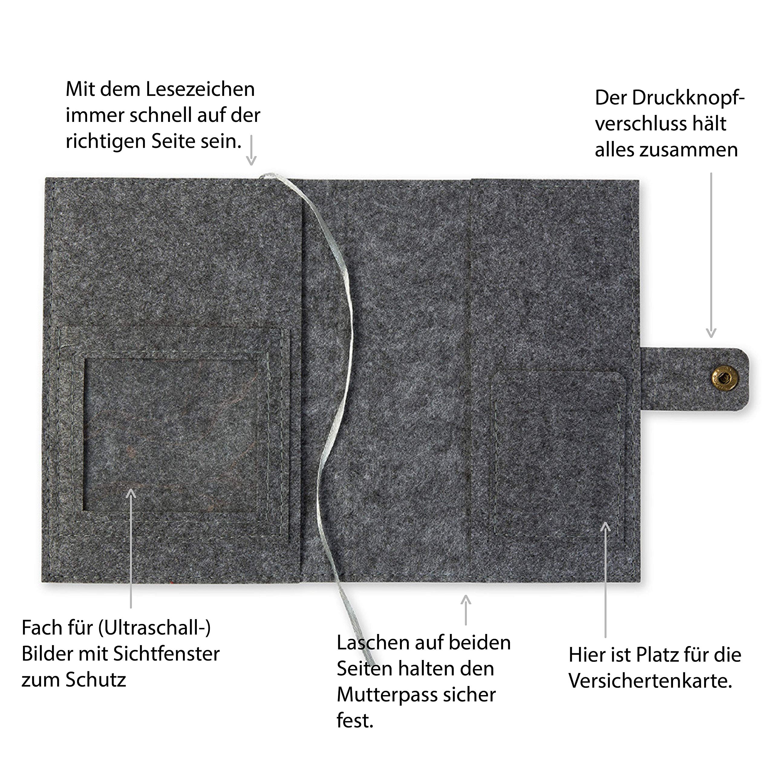 Étui Passeport Maternité Feutre Gris Avec Enveloppes - Protection Documents Grossesse