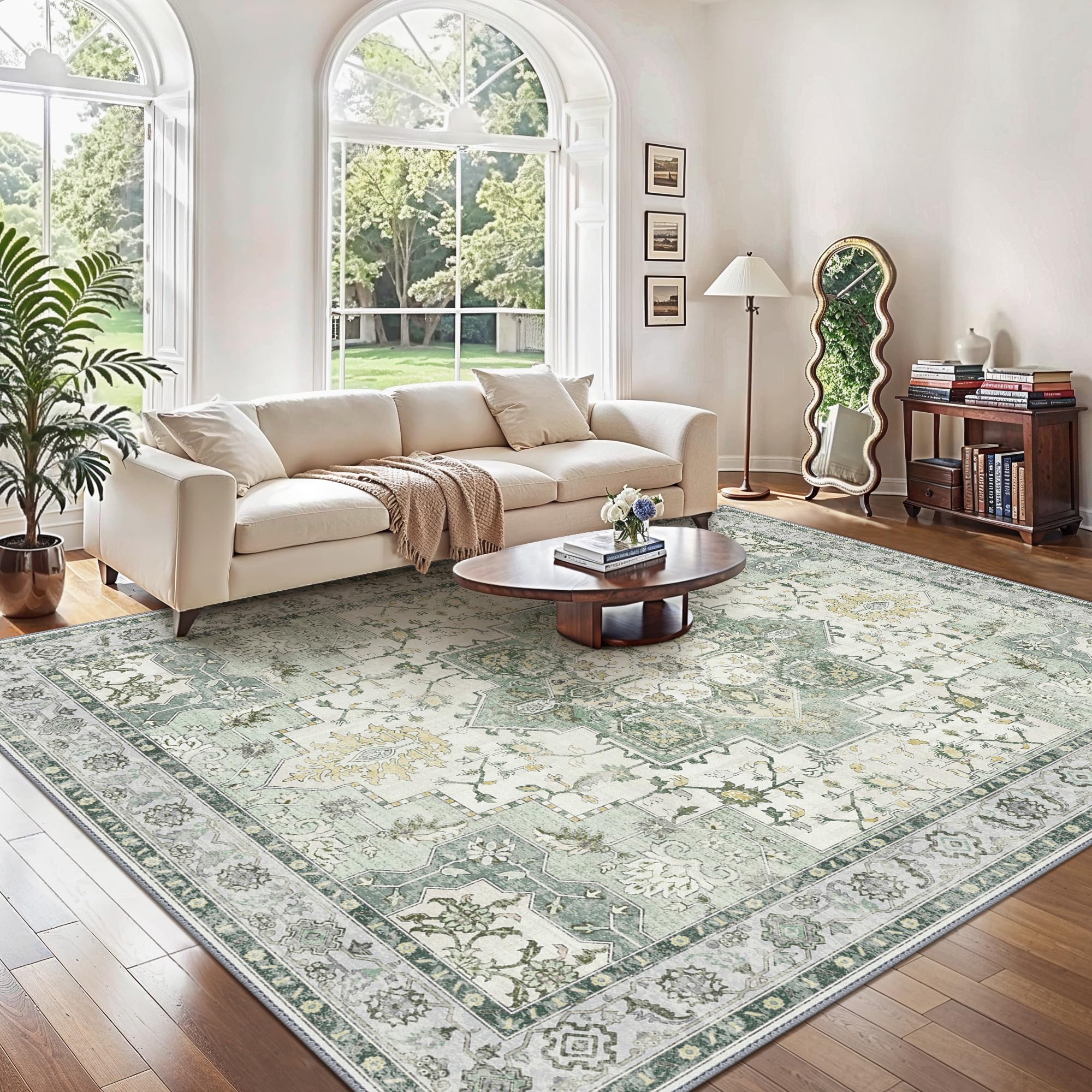 GENIMO Large Rugs for Living Room 240x230cm, Extra Large Area Rug Washable, Vintage Boho Big Rugs, Low Pile, Non-Shedding, XXL Carpet, Oriental Design, Dining Room, Home, Office, Bedroom,