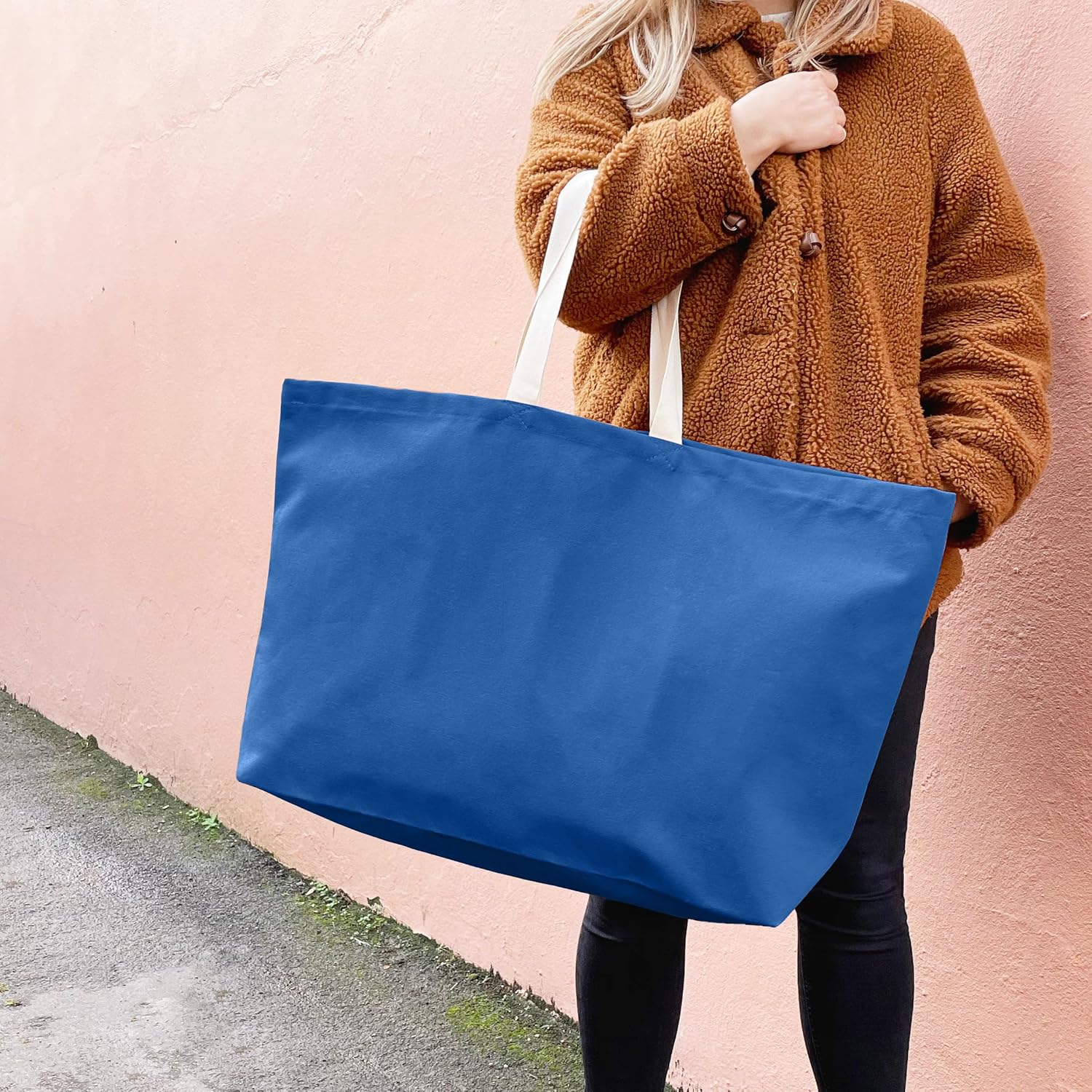 Large Canvas Tote Bag-Extra Big Shopping Beach Totes Bags Reusable Largest Grocery Plain Solid Bag 28"x8"x16" - Image 3