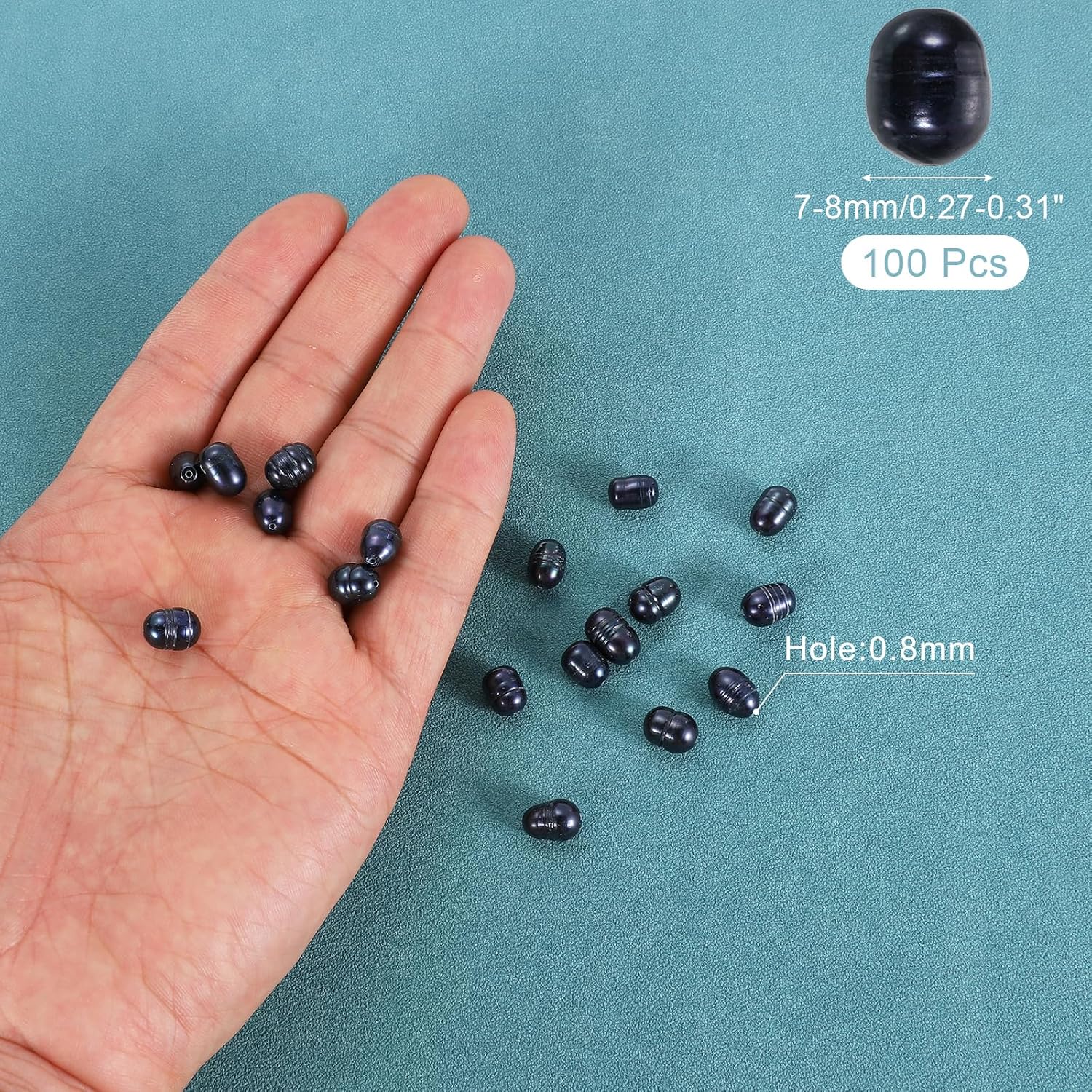 uxcell 100 Pcs Freshwater Pearl Beads, 7-8mm Oval Rice Shape Loose Gemstone Pearls 0.8mm Hole for Leather Cord Beading Jewelry Making DIY Craft, Black