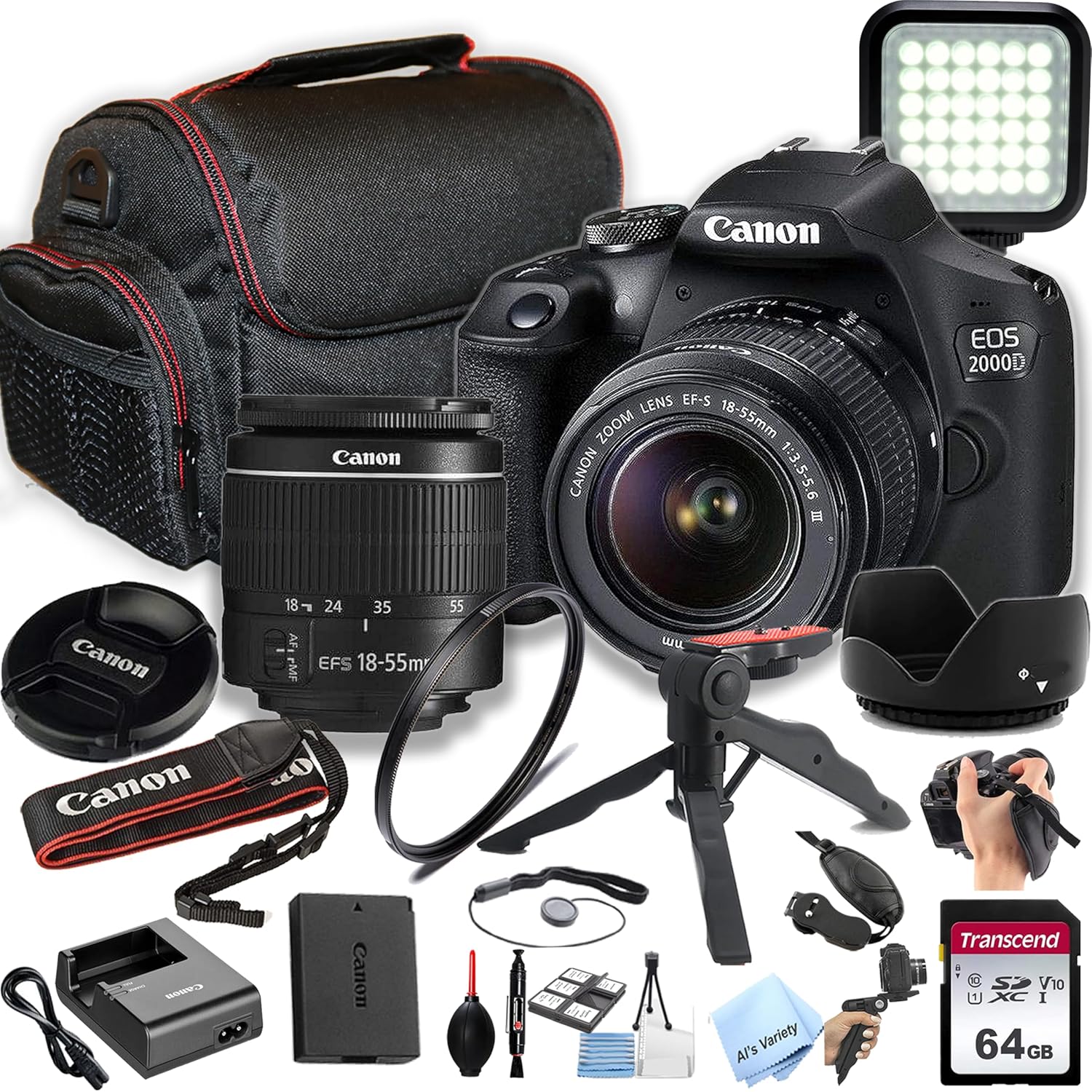 Canon EOS 2000D / Rebel T7 DSLR Camera w/EF-S 18-55mm F/3.5-5.6 Zoom Lens + 64GB Memory