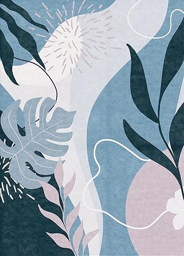 Miniatura 2 de ComiComi Morandi - Alfombra lavable resistente a las manchas para sala de estar, dormitorio, alfombra moderna lavable (TPR65-azul, 5 x 7 pies)