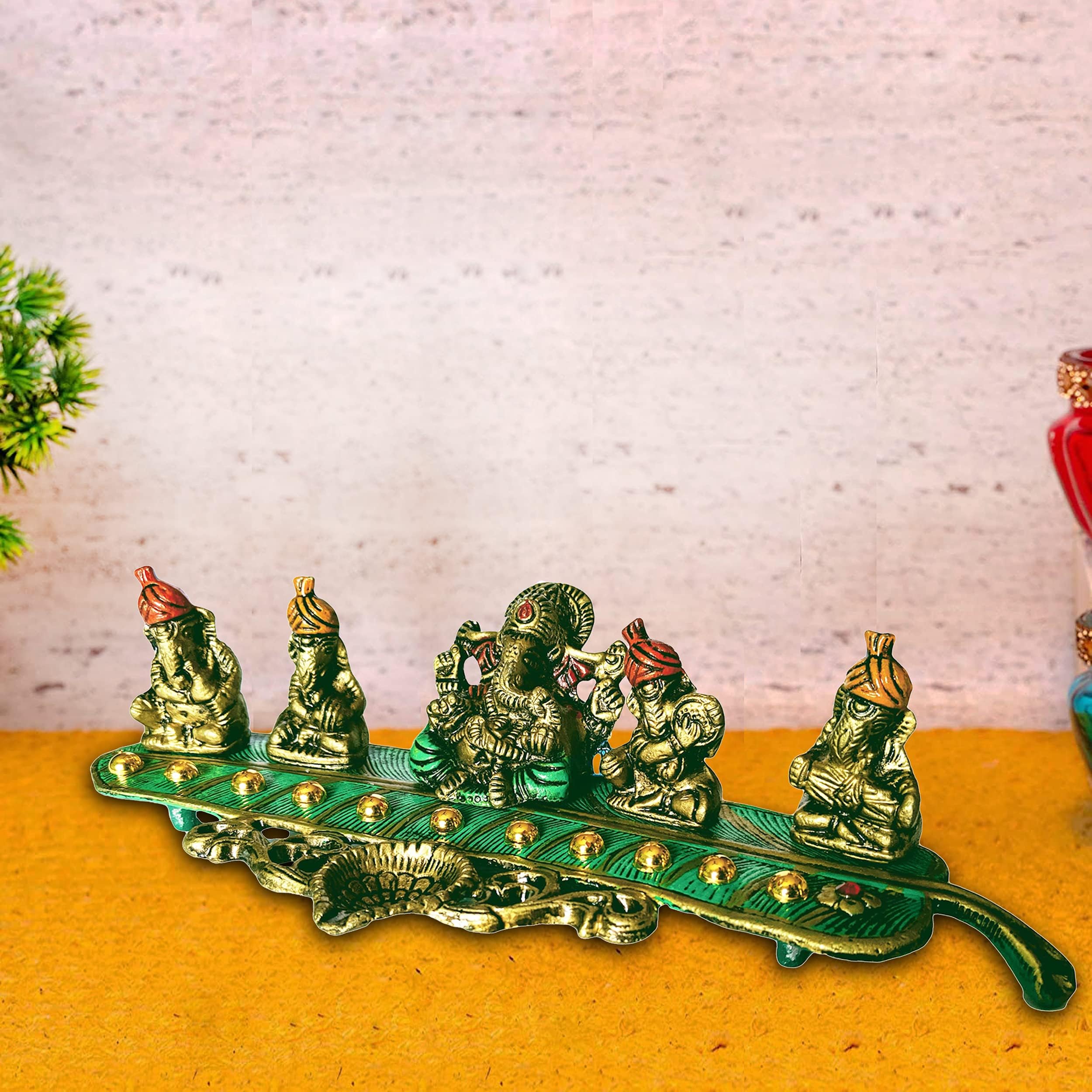 Sacred Blessings Metal Lord Ganesha Idol Ganesh Murti Statue Home Decor Ganeshji for Gift Showpiece (28 x 14 x 7) cm, Multicolour,1 Piece