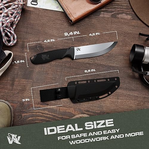 Miniatura 5 de ODENWOLF W-SCANDI - Cuchillo de supervivencia de espiga completa con funda, elegante cuchillo táctico de hoja fija, hecho de acero D2, cuchillo de