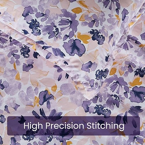 Miniatura 5 de SLEEP ZONE Juego de funda de edredón estampado de flores barroco 120 gsm, cierre de cremallera ultra suave, lazos de esquina, azul barroco, king