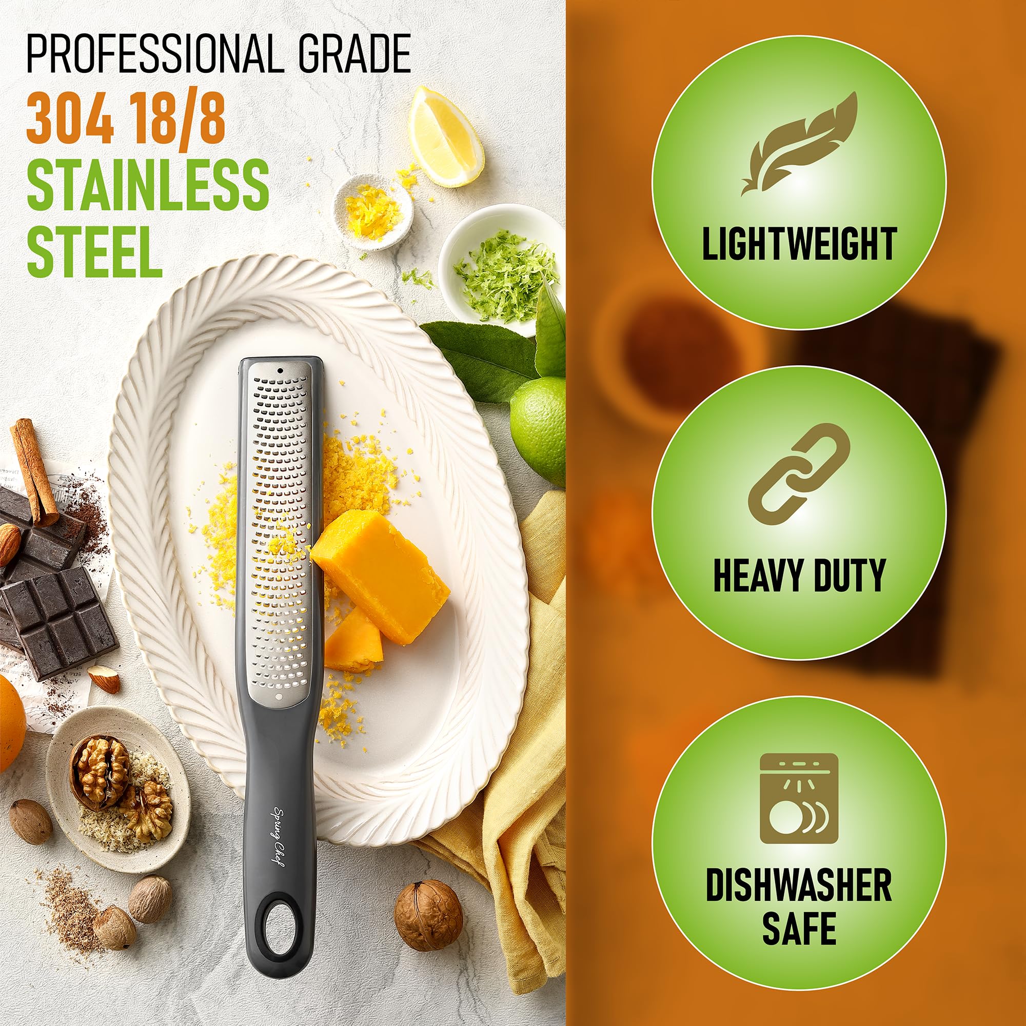 Spring Chef Stainless Steel XL Box Grater & Premium Lemon Zester - 2 Product Bundle - Gray - Image 8