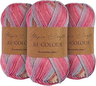 Utopia Crafts Re-Colour Knitting & Crochet Yarn 3X 100g Spring Blossom