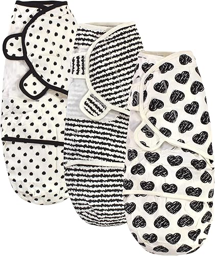 Touched by Nature Envolturas unisex de algodón orgánico para bebé, paquete de 3 corazones, 0-3 meses