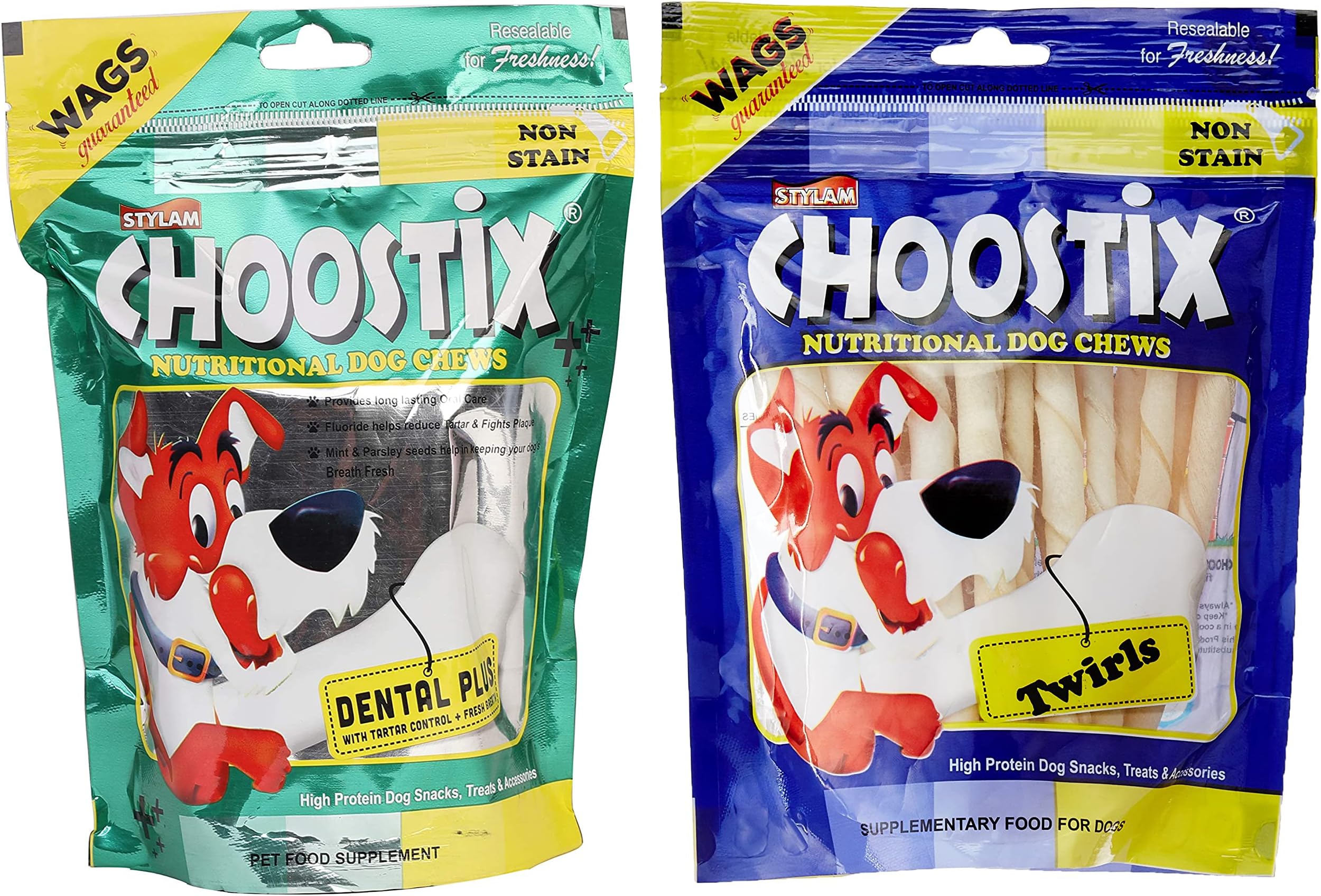 Choostix Dog Treat Dental Plus, 450g & Twirls Dog Treat, 200 g