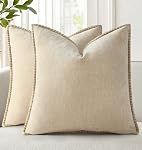 decorUhome Fall Beige Chenille Throw Pillow Covers 18x18 Set of 2 | Modern Farmhouse Boho Velvet Decorative Pillow Covers, Cushion Covers Pillow Cases with Stitched Edge for Sofa Bed Home Decor