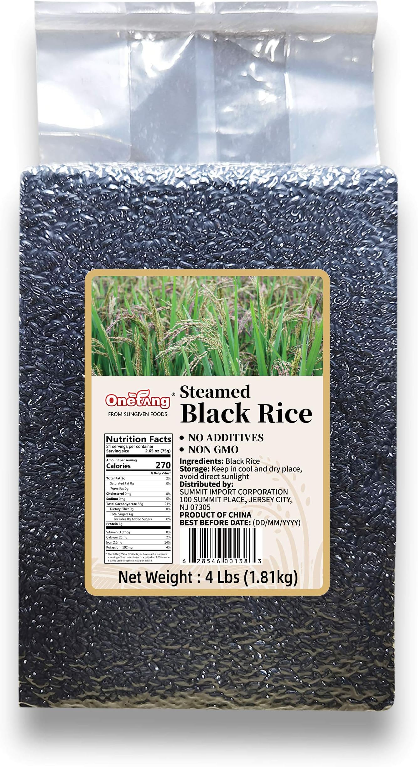 ONETANG Steamed Black Rice Vegan No Additives Gluten-Free High in Antioxidants Non-GMO 4lbs (64oz)