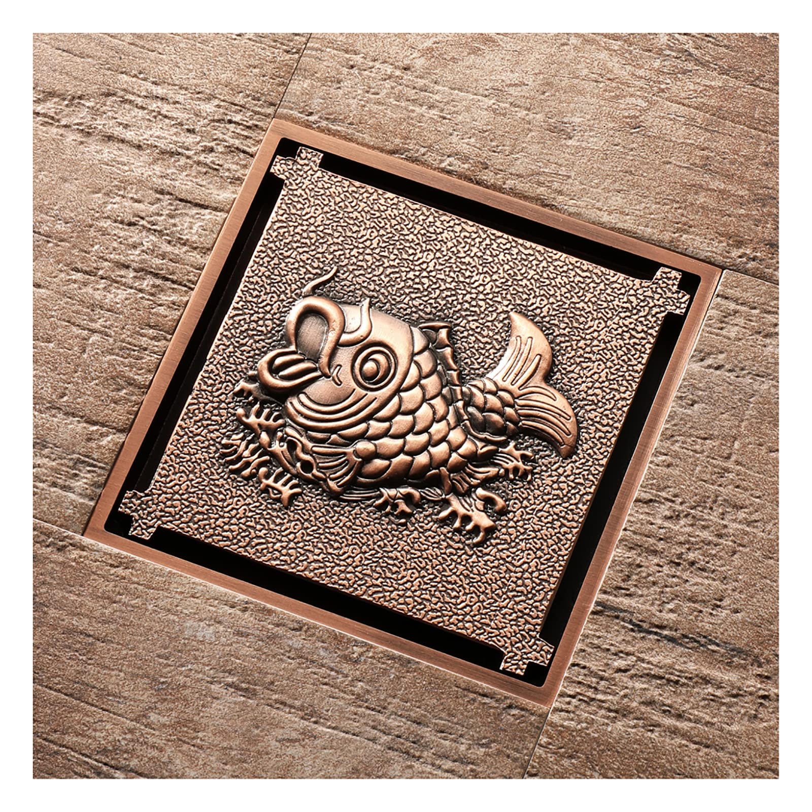 floor drain， Rose Gold 4 inches Square Floor Drain Brass High with Hair Catcher
