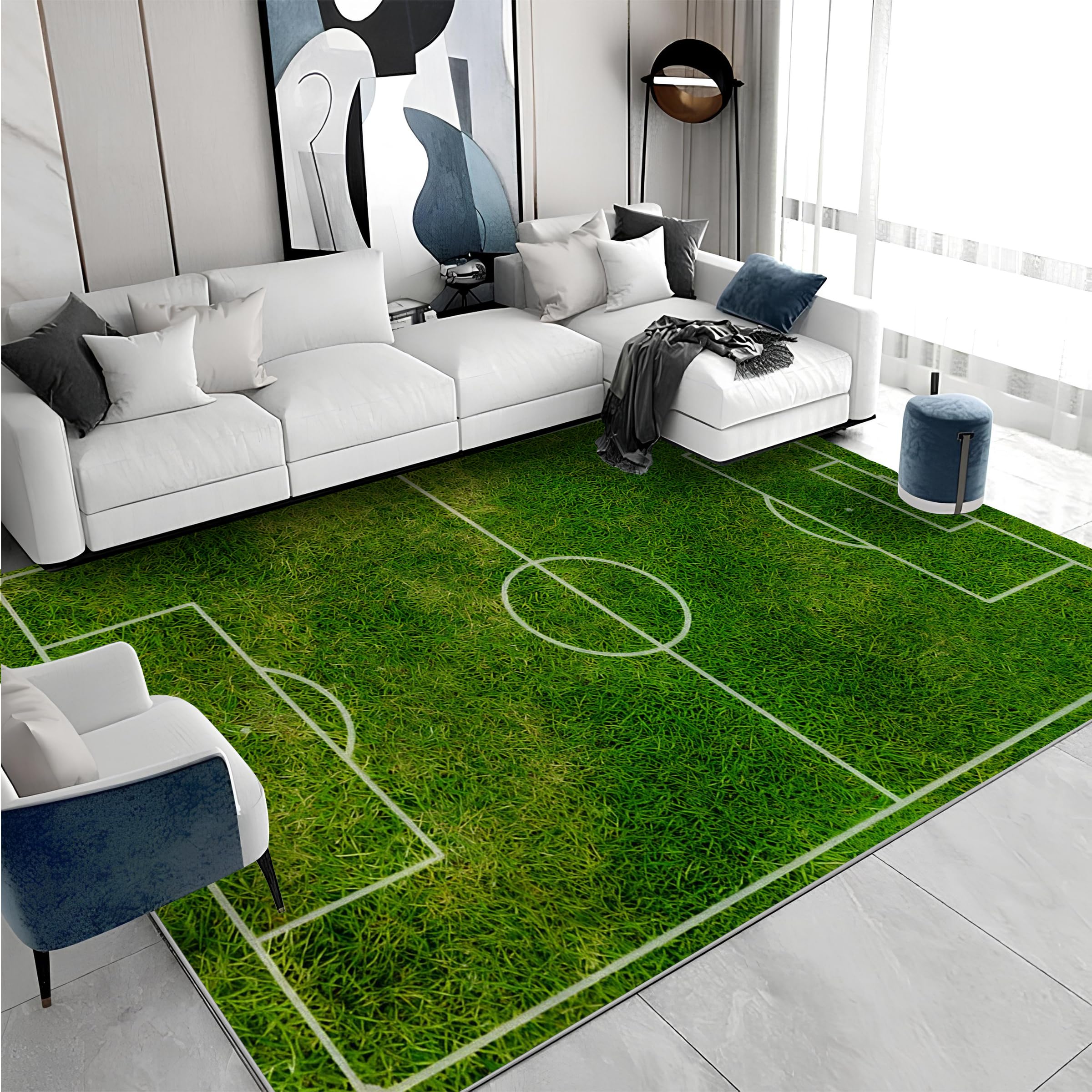 Großer waschbarer Kurzflor-Teppich 200x300, Fußballplatz Teppich Kinderzimmer, Sportthema Dünn Saugfähig Vielseitig für Wohnzimmer Schlafzimmer Oder Als Bettvorlege F-91